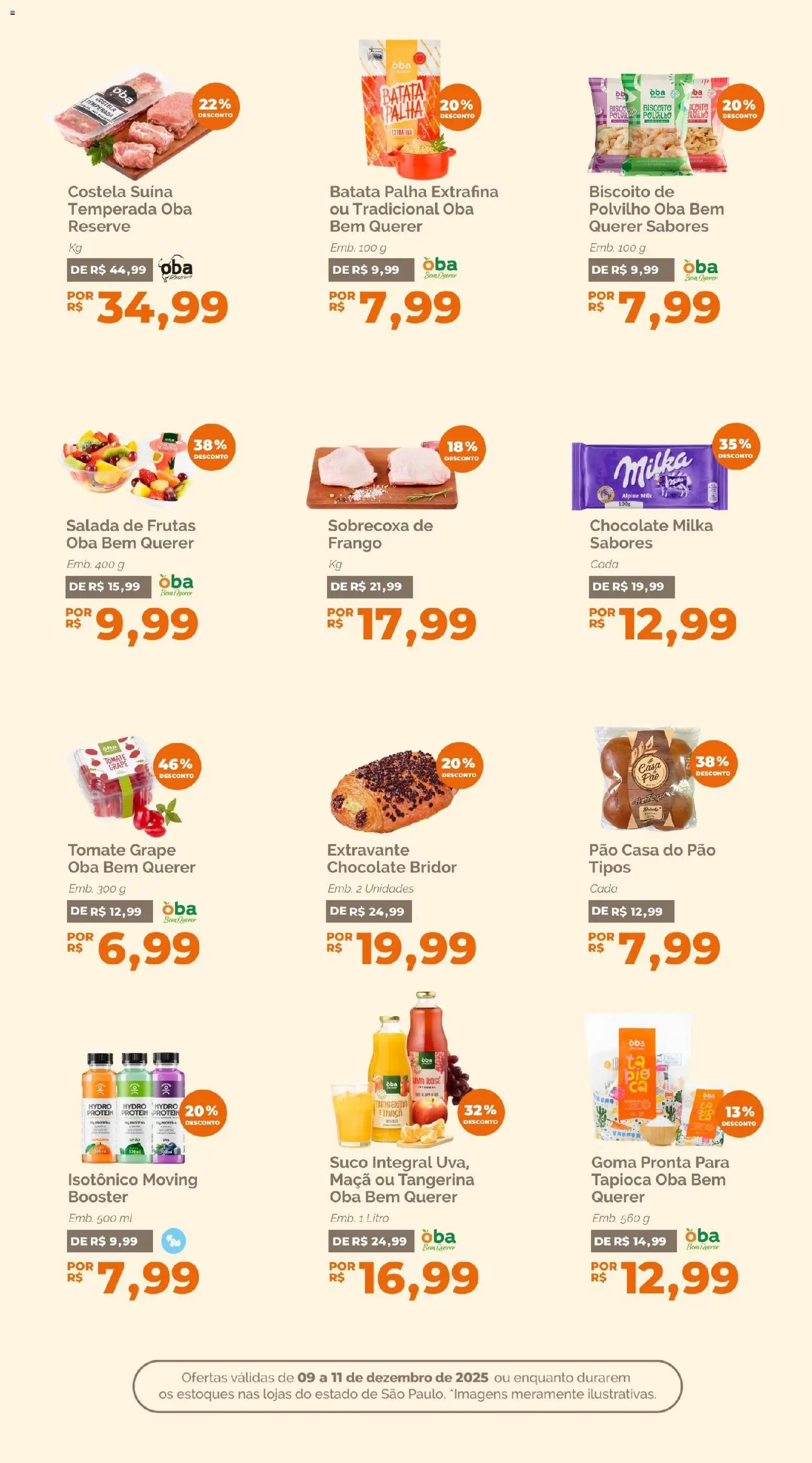 Oba Hortifruti Folheto - válido de 09.12.2025 | Página: 6 | Produtos: Polvilho, Tapioca, Pão, Batata palha