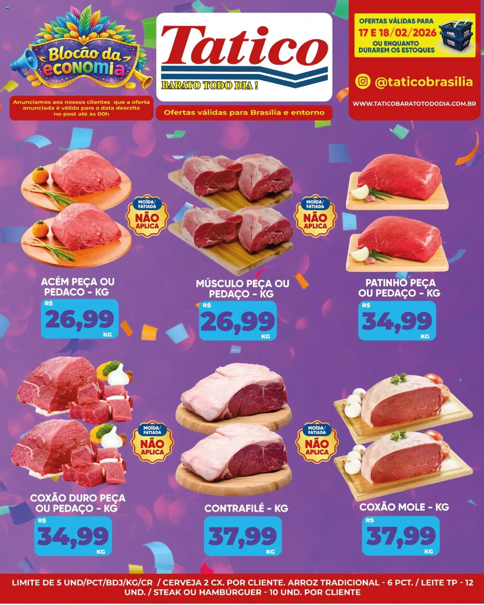 Tatico Folheto - válido de 19.02.2026 | Página: 27 | Produtos: Acém, Leite, Arroz, Hambúrguer