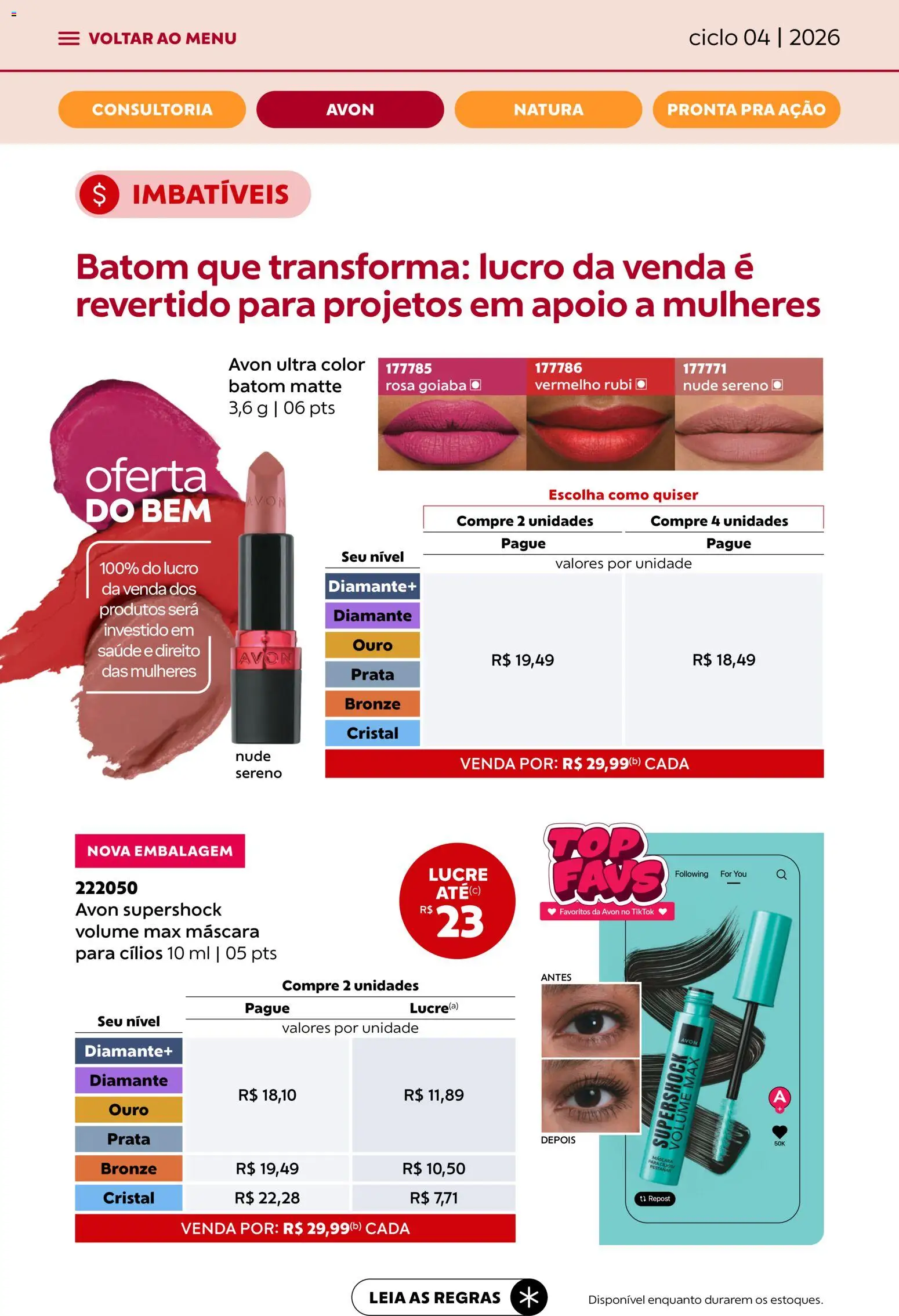 Avon Folheto - válido de 18.02.2026 | Página: 10 | Produtos: Goiaba, Máscara para cílios, Batom