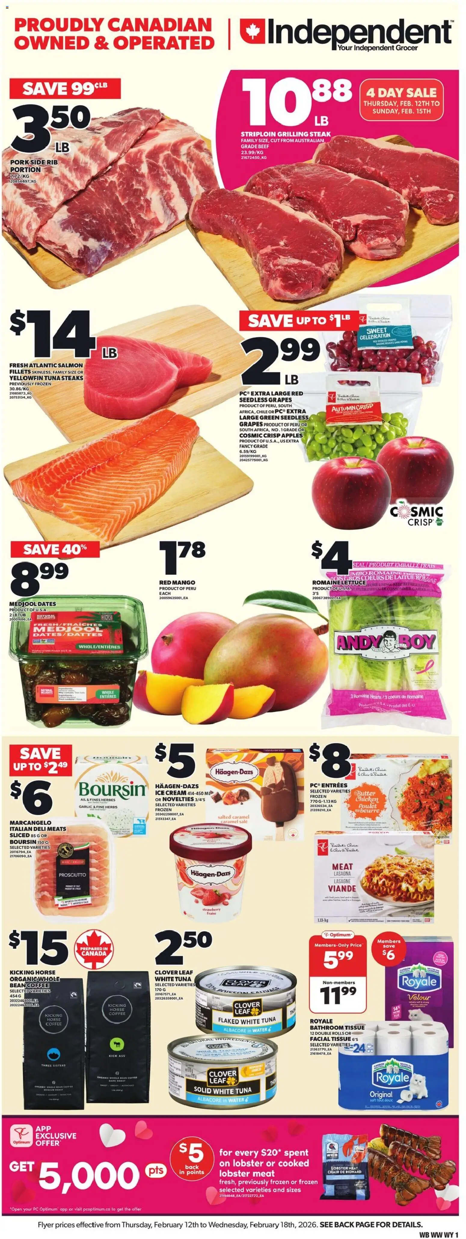 Independent Grocer flyer valid from 12.02.2026 | Page: 3 | Products: Beef, Ice cream, Chair, Apples