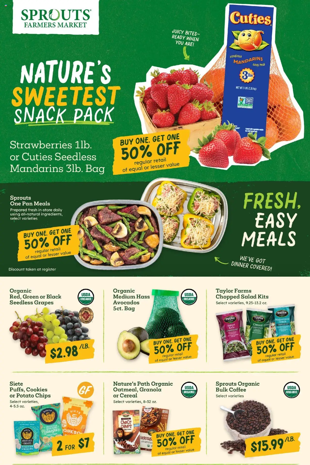 Sprouts Weekly Ad - valid from 20.08.2025 | Page: 1 | Products: Mandarins, Kale, Pan, Coffee