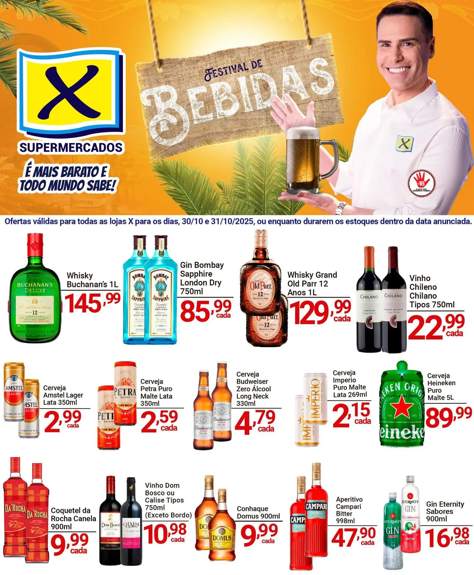 X Supermercados Folheto - válido de 30.10.2025 | Página: 1 | Produtos: Whisky, Vinho, Cerveja, Campari