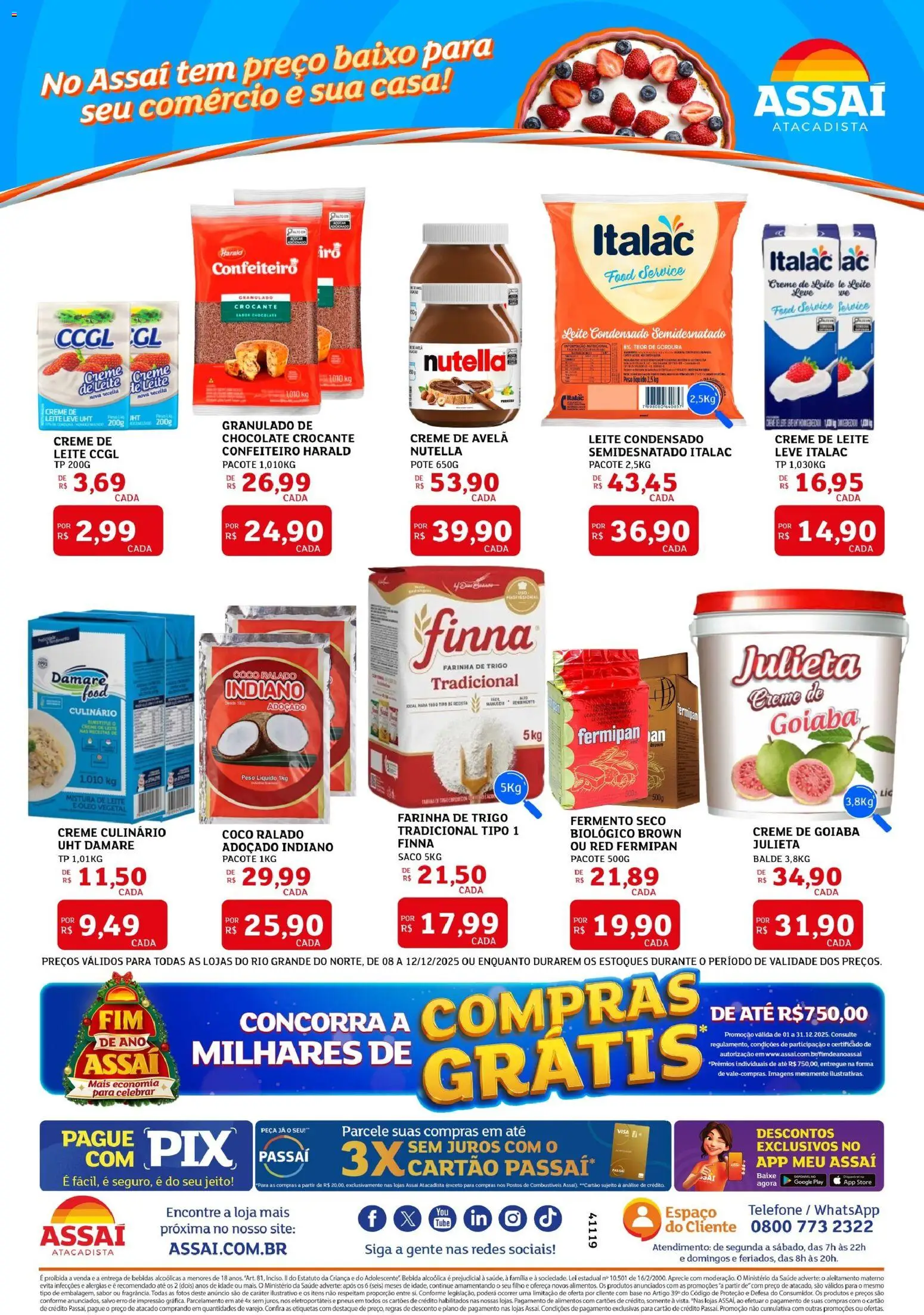 Assaí Atacadista Folheto - válido de 08.12.2025 | Página: 2 | Produtos: Goiaba, Óleo, Telefone, Creme de leite