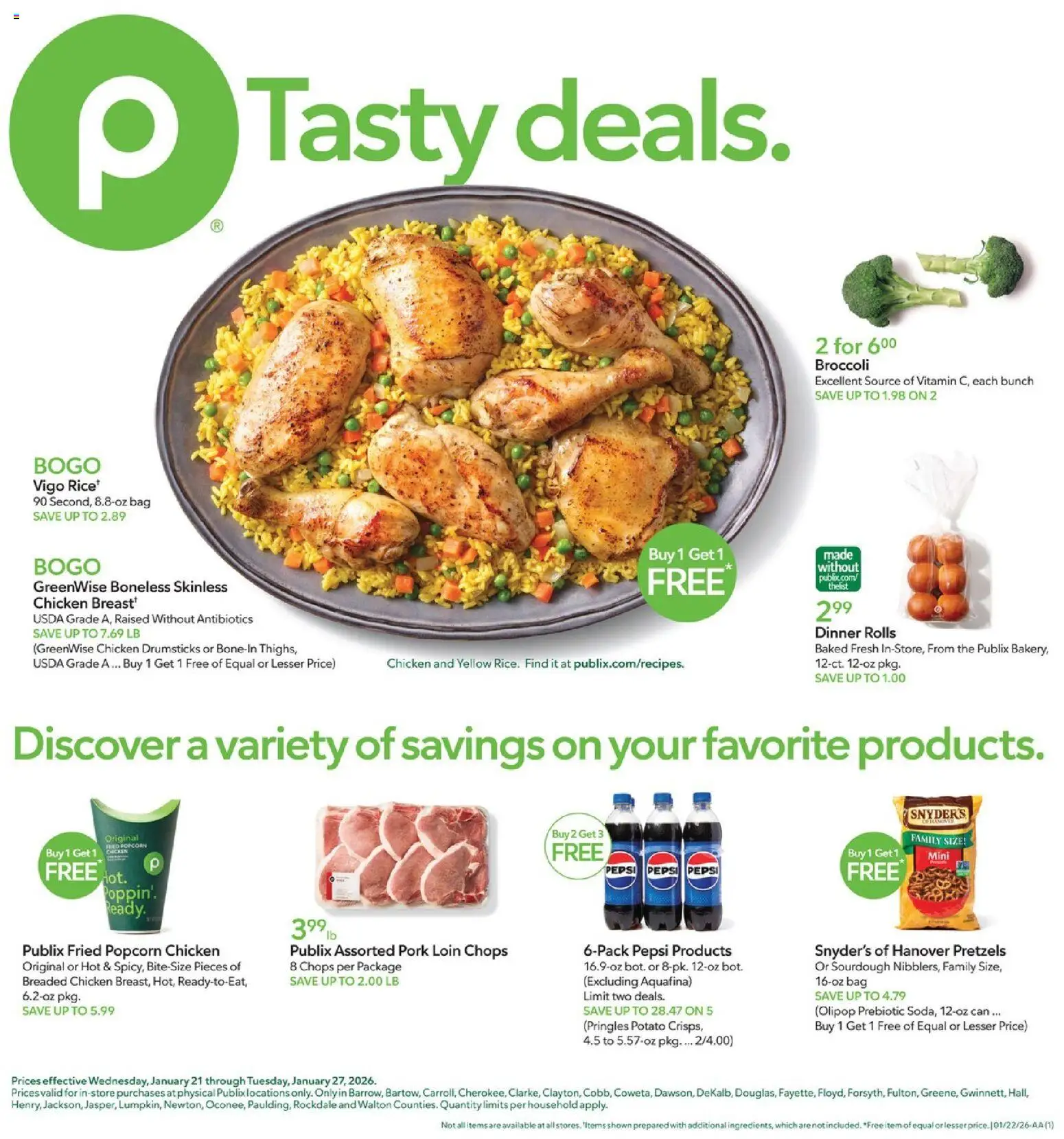 Publix Weekly Ad - valid from 21.01.2026 | Page: 1 | Products: Vitamin, Broccoli, Pork, Bag