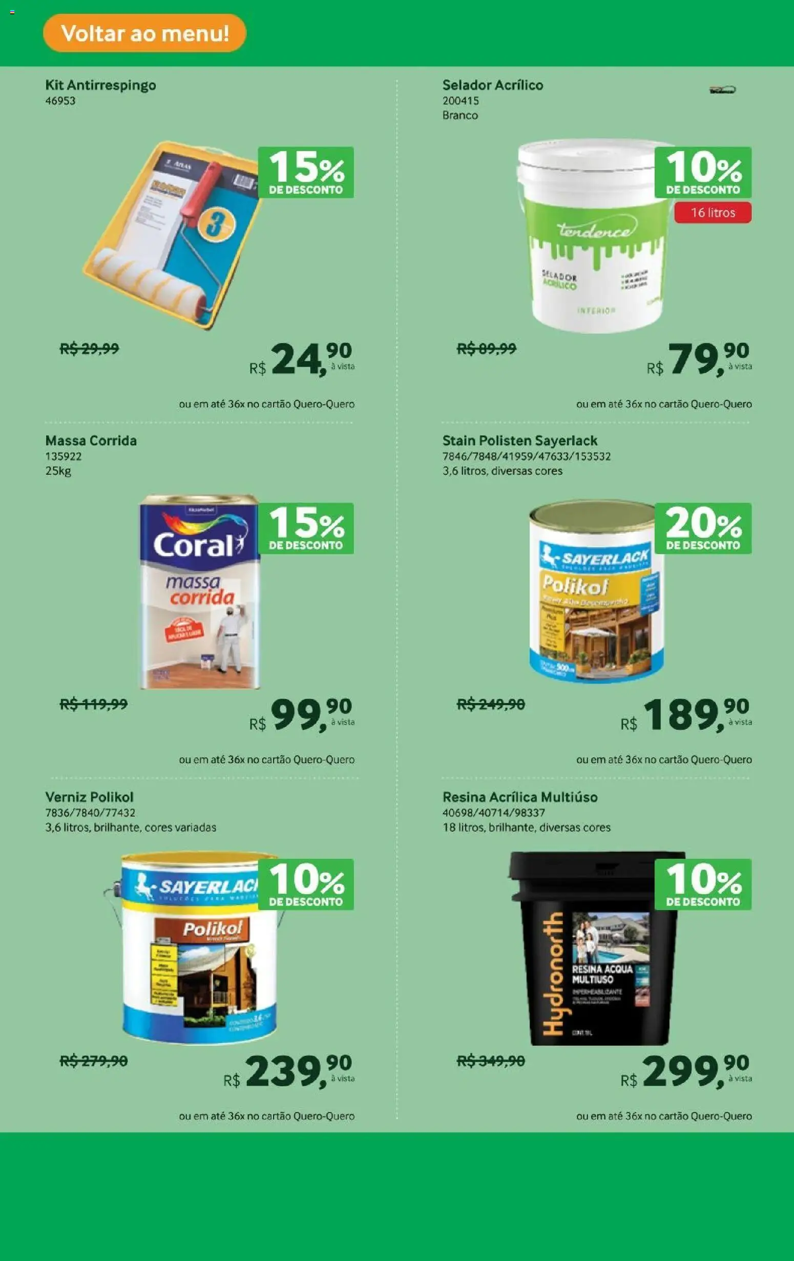 Lojas Quero-Quero Folheto - válido de 19.01.2026 | Página: 9 | Produtos: Massa corrida, Selador, Massa, Verniz