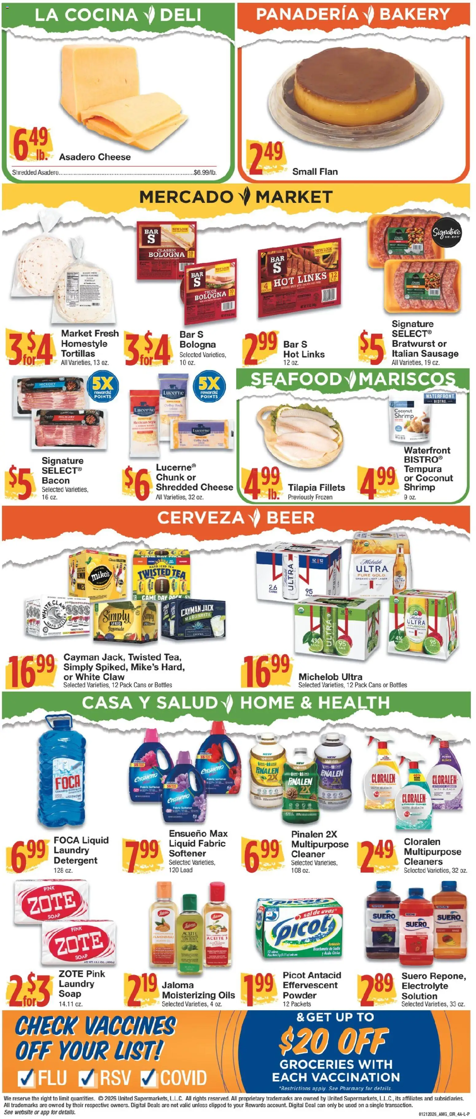 United Supermarkets Ad - valid from 20.01.2026 | Page: 4 | Products: Cheese, Tea, Fabric softener, Lemon