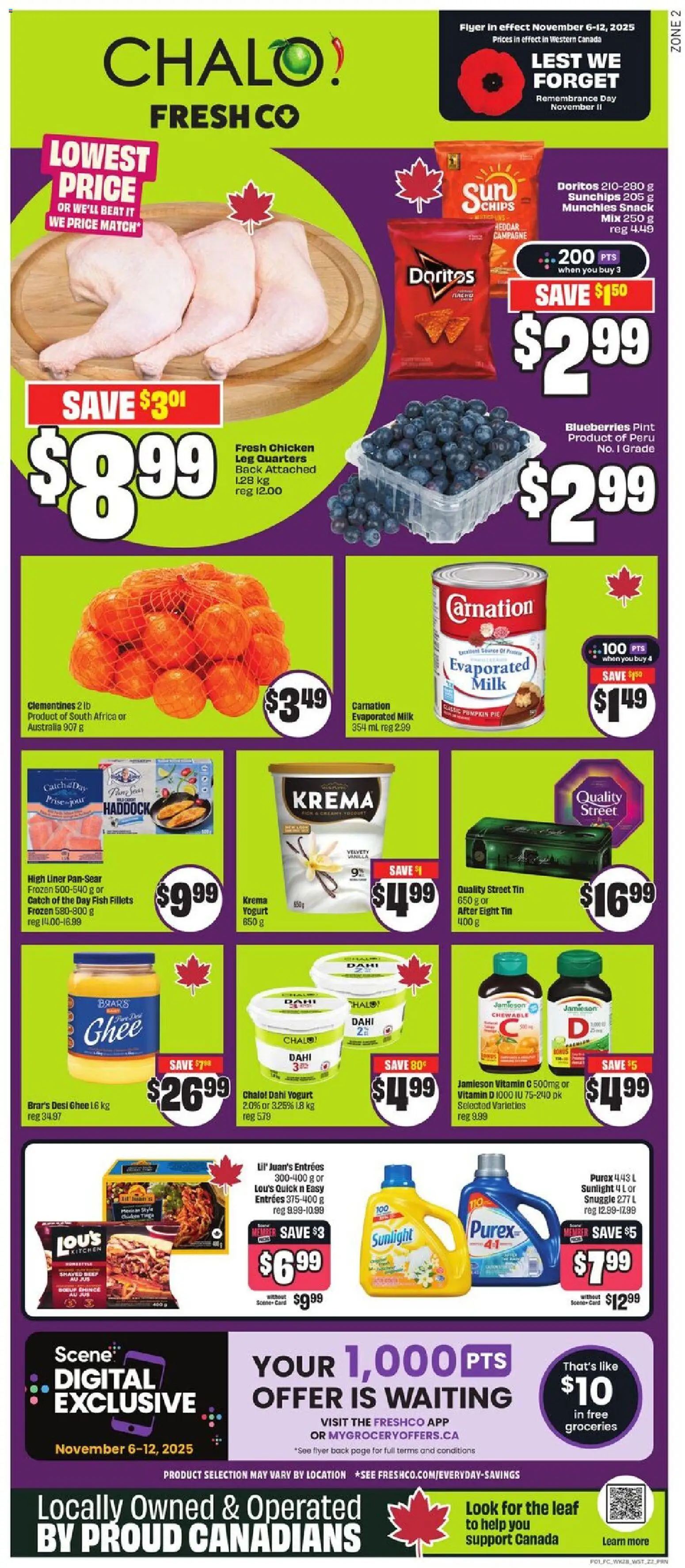 FreshCo flyer valid from 06.11.2025 | Page: 1 | Products: Fish, Milk, Yogurt, Chicken