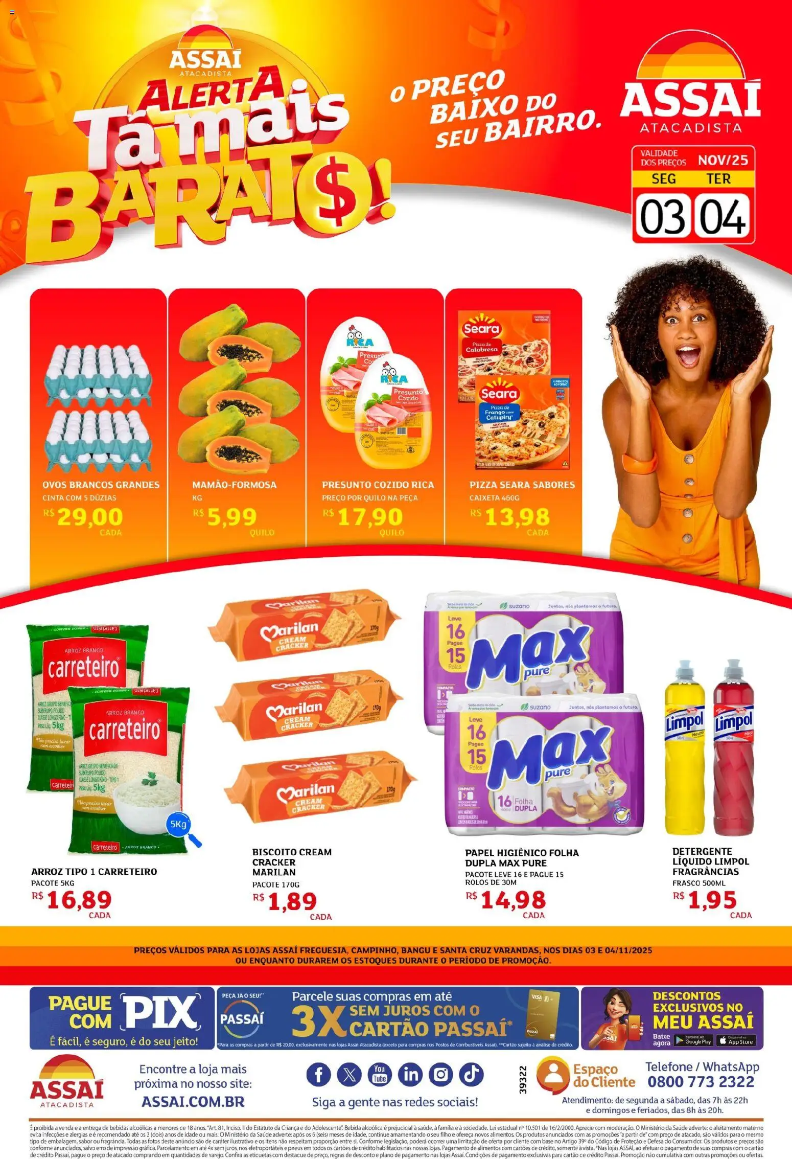 Assaí Atacadista Folheto - válido de 03.11.2025 | Página: 1 | Produtos: Biscoito, Detergente, Bebida, Telefone