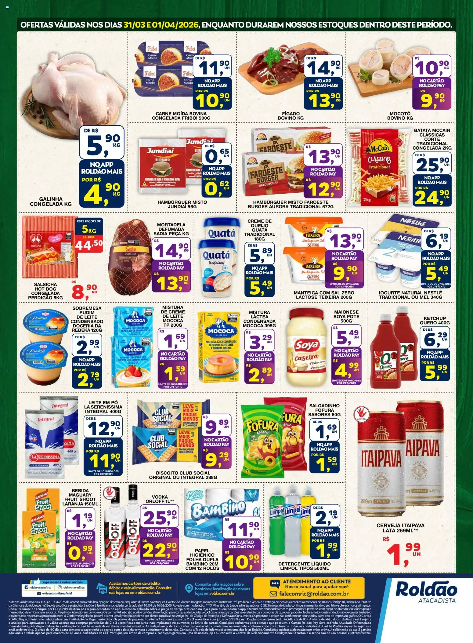 Roldão Folheto - válido de 31.03.2026 | Página: 2 | Produtos: Bebida, Batata, Maionese, Carne moída