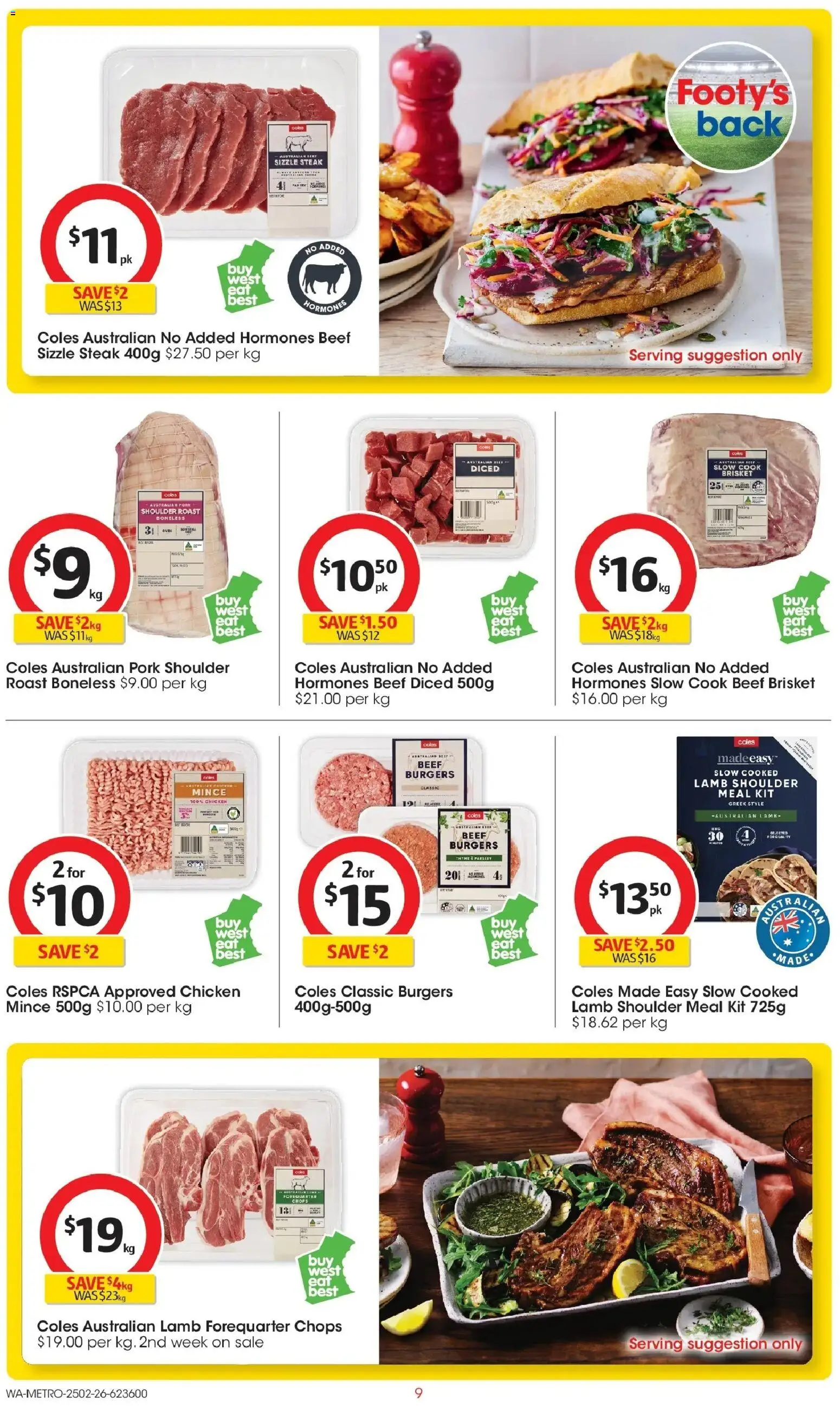 Coles catalogue - valid from 25.02.2026 | Page: 9 | Products: Chicken, Pork, Beef, Steak