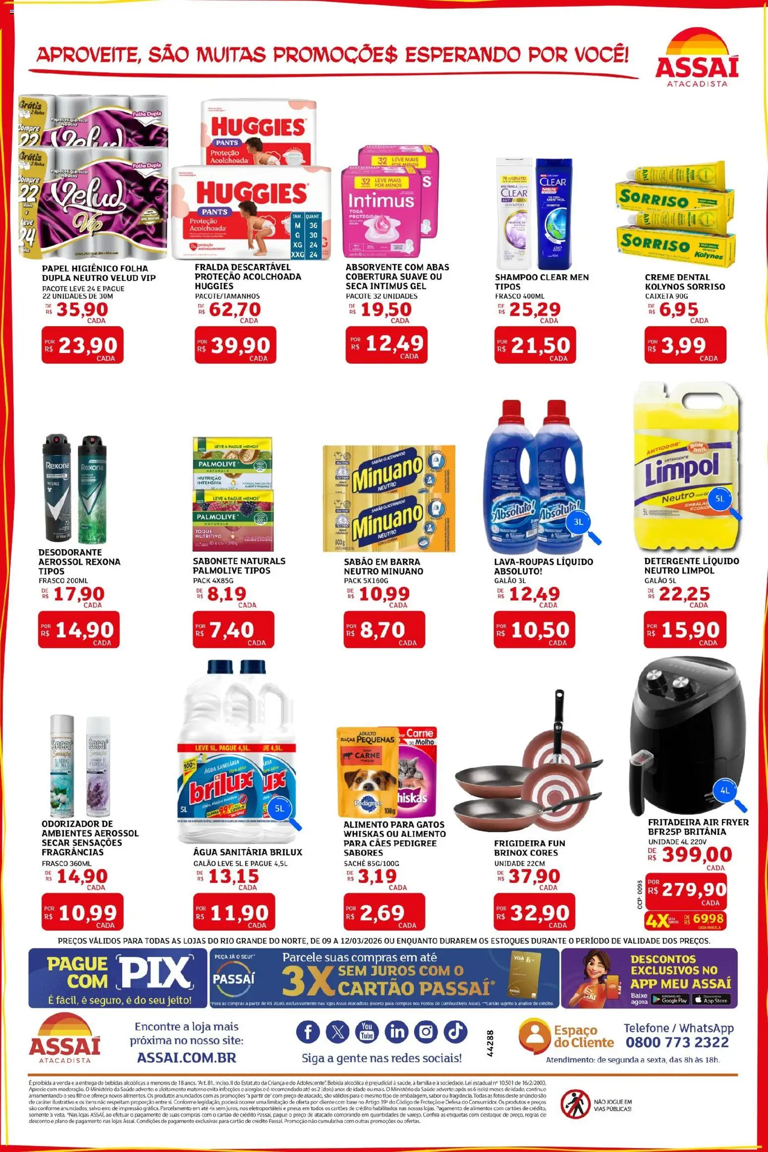 Assaí Atacadista Folheto - válido de 09.03.2026 | Página: 4 | Produtos: Sabão em barra, Frigideira, Desodorante, Creme dental