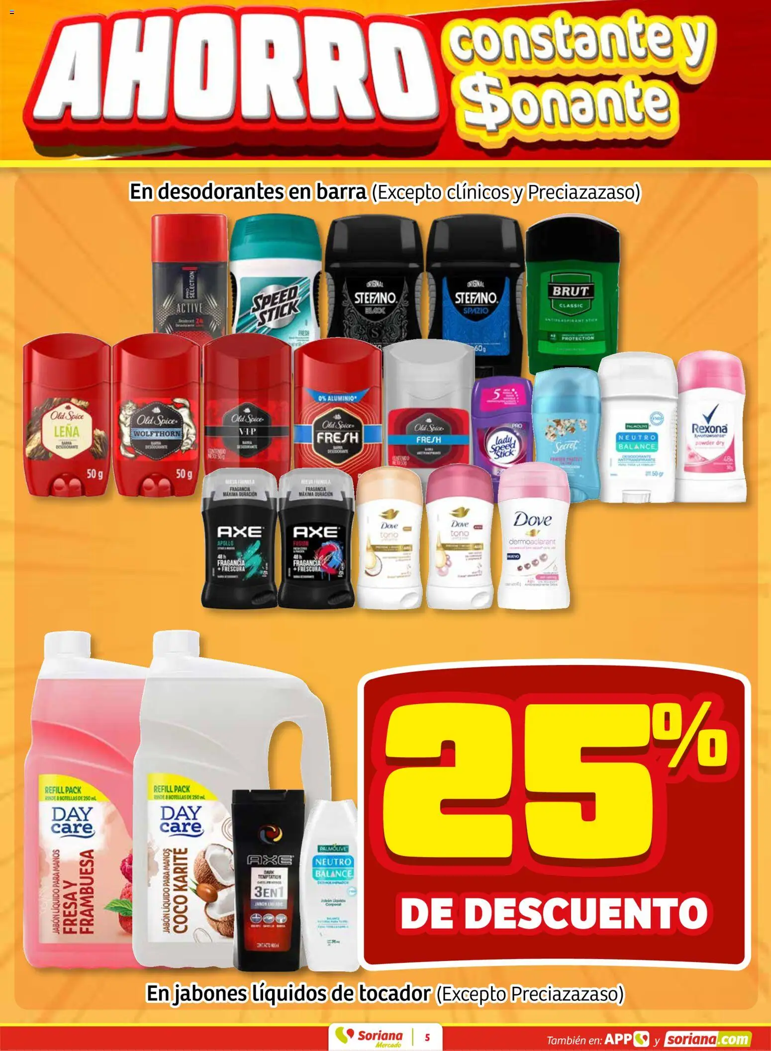 Nuevas ofertas de Soriana válidas en toda la República Mexicana desde el 29.01.2026. ¡Encuentra las mejores ofertas en Soriana - Fin de Semana Mercado: Ags, Nay, Jal, Qro, Col, Mich, Gto, Hgo, Tlax, Mor, Pue, Gro, Oax, Edo. de Mex, CDMX, Zac y SLP! | Página: 5 | Productos: Fresa, Barra, Fragancia, Jabón