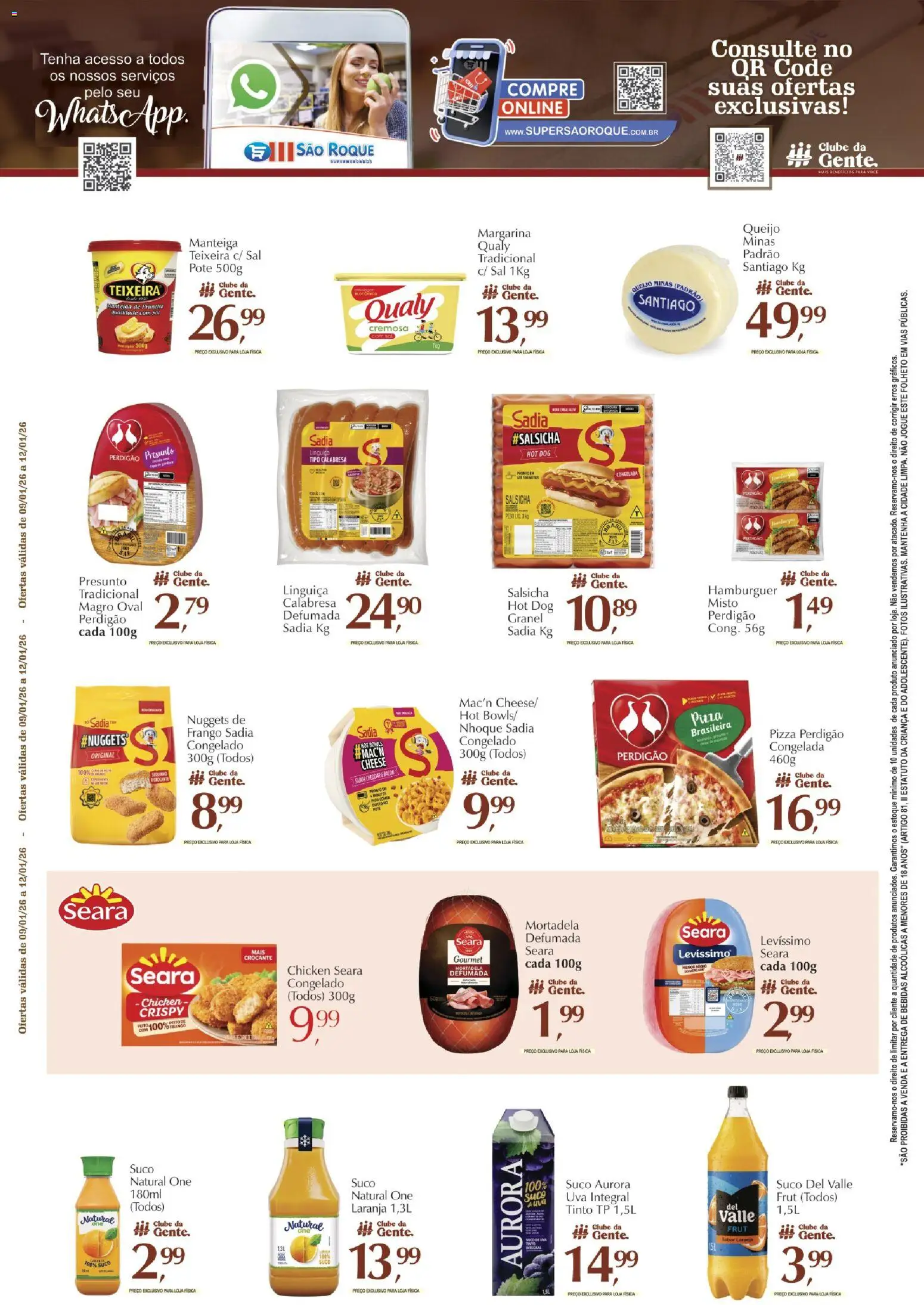 São Roque Supermercados Folheto - válido de 09.01.2026 | Página: 4 | Produtos: Pera, Linguiça, Pizza, Frango