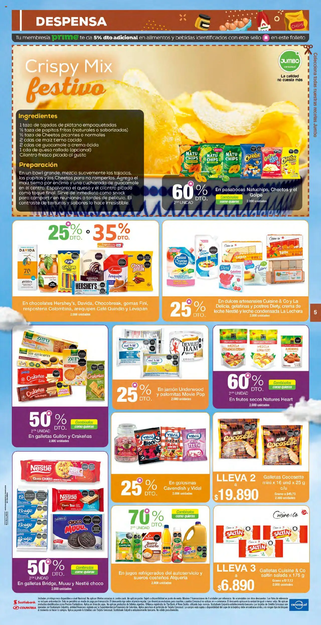 Jumbo revista - valida desde el 04.07.2025 | Página: 5 | Productos: Gelatina, Crema de leche, Chocolate, Jamón