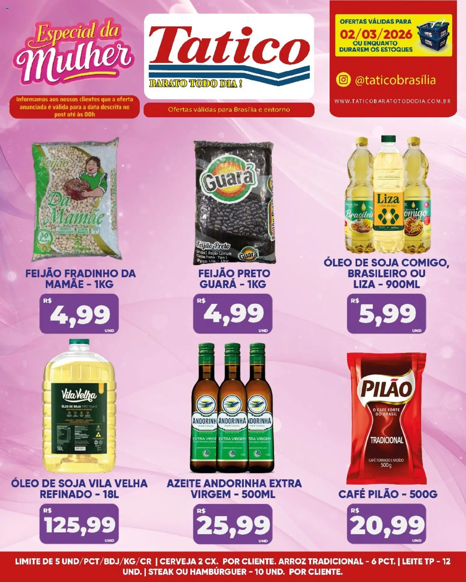 Tatico Folheto - válido de 02.03.2026 | Página: 3 | Produtos: Arroz, Hambúrguer, Café pilão, Azeite