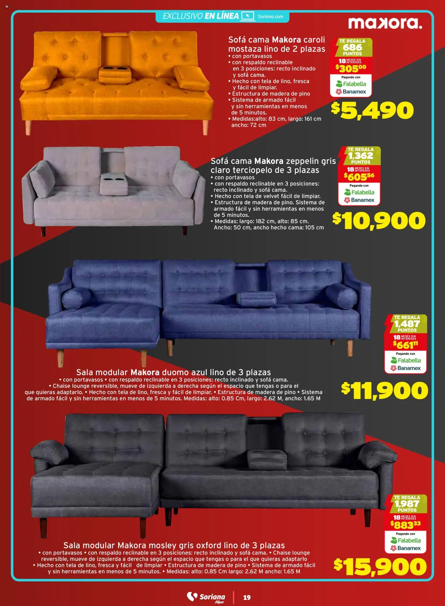 Nuevas ofertas de Soriana válidas en toda la República Mexicana desde el 21.11.2025. ¡Encuentra las mejores ofertas en Soriana - Black Prices Híper Nacional! | Página: 19 | Productos: Mostaza, Sofá, Modular, Té