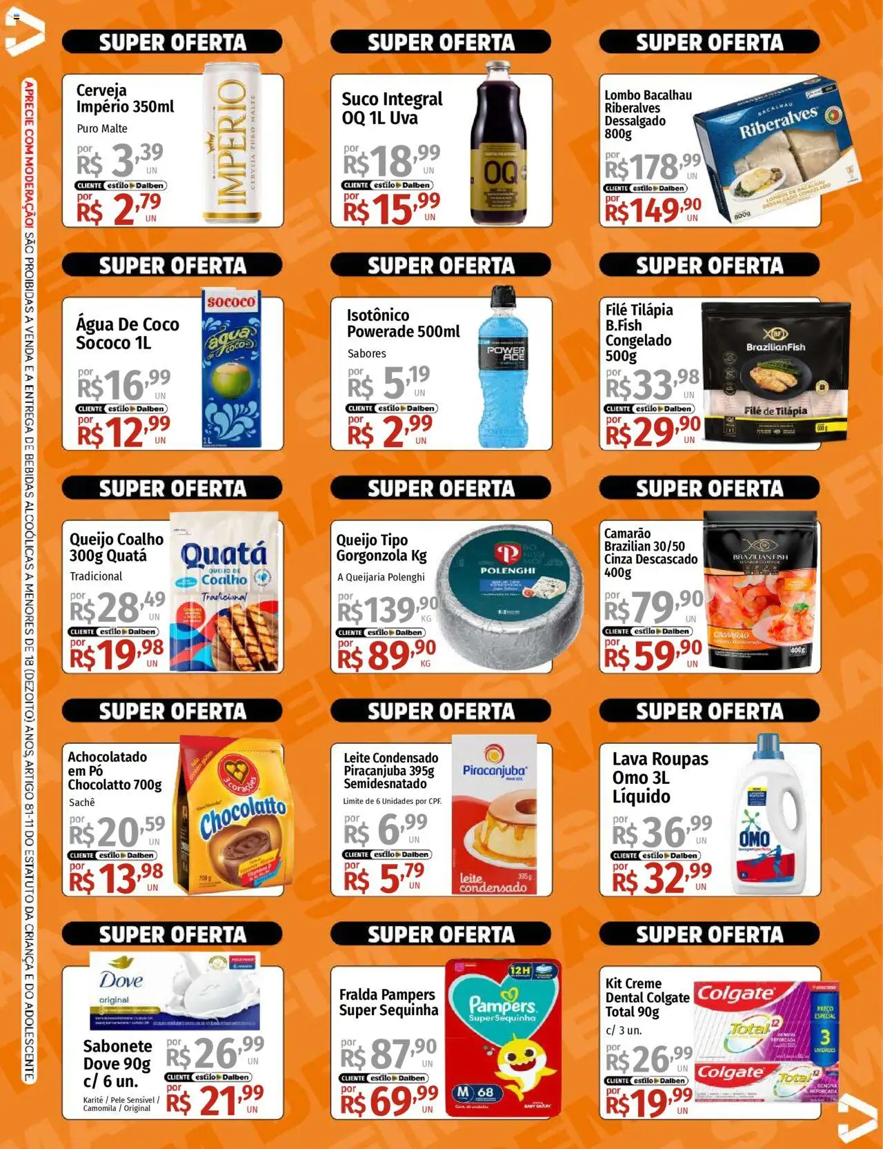 Supermercado Dalben Folheto - válido de 15.08.2025 | Página: 2 | Produtos: Fralda pampers, Queijo, Suco, Filé de tilápia