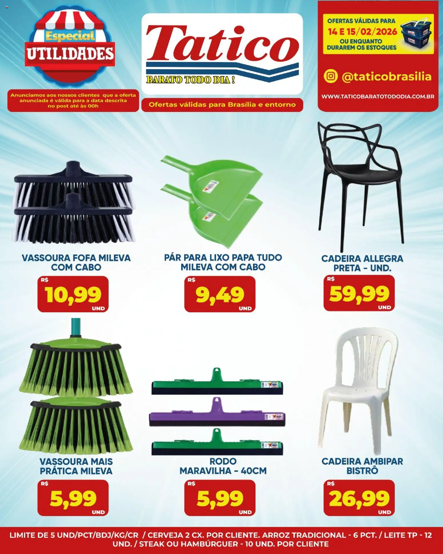 Tatico Folheto - válido de 14.02.2026 | Página: 15 | Produtos: Arroz, Hambúrguer, Vassoura, Rodo
