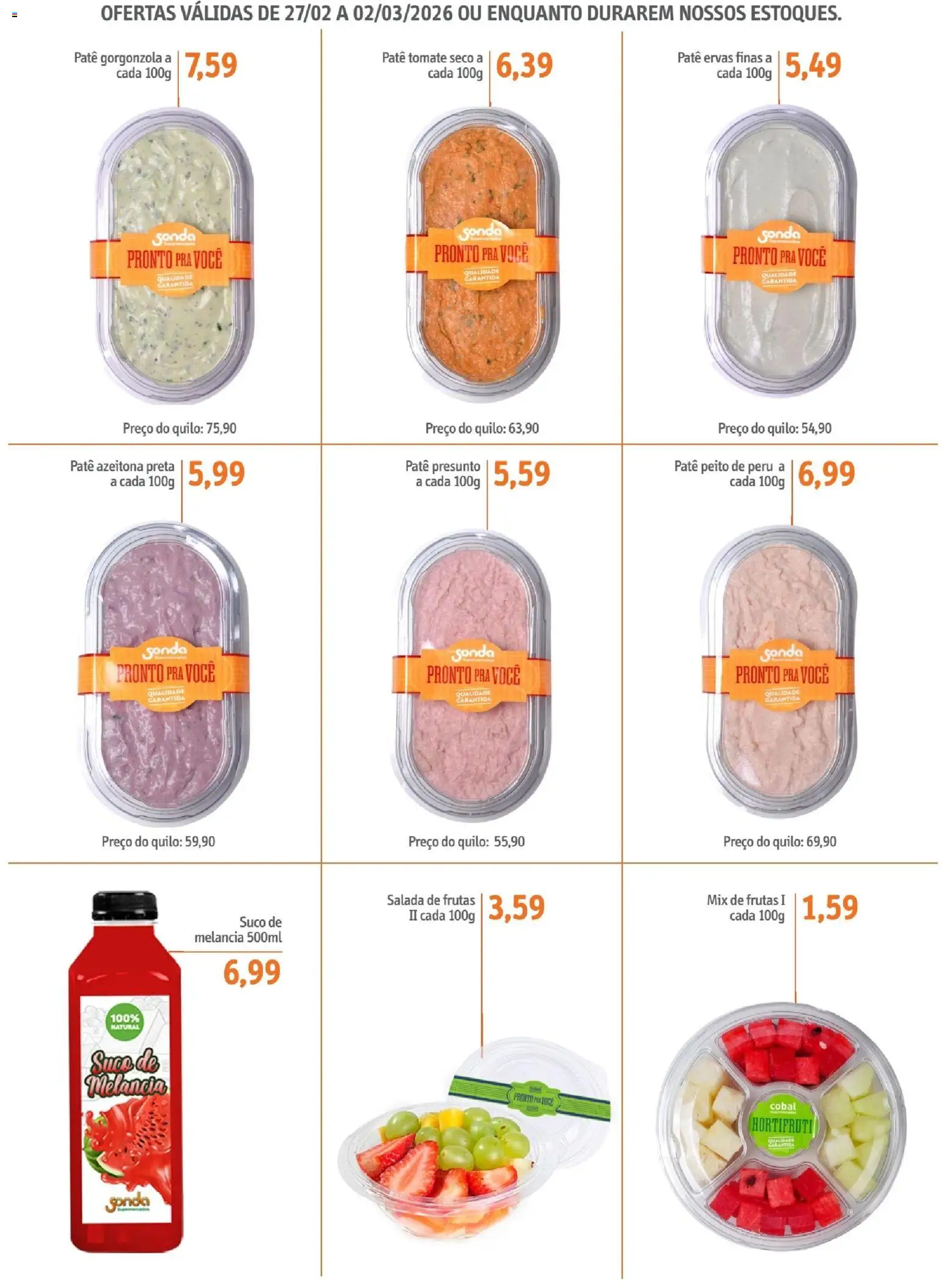 Sonda Folheto - válido de 27.02.2026 | Página: 6 | Produtos: Melancia, Presunto, Peito de peru, Salada