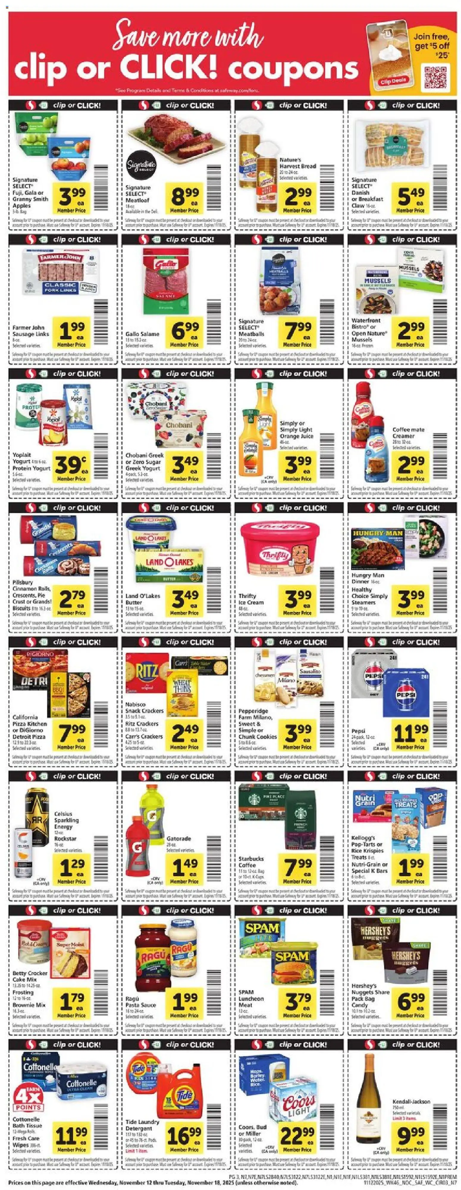 Safeway Weekly Ad - valid from 12.11.2025 | Page: 3 | Products: Yogurt, Pizza, Pork, Sugar