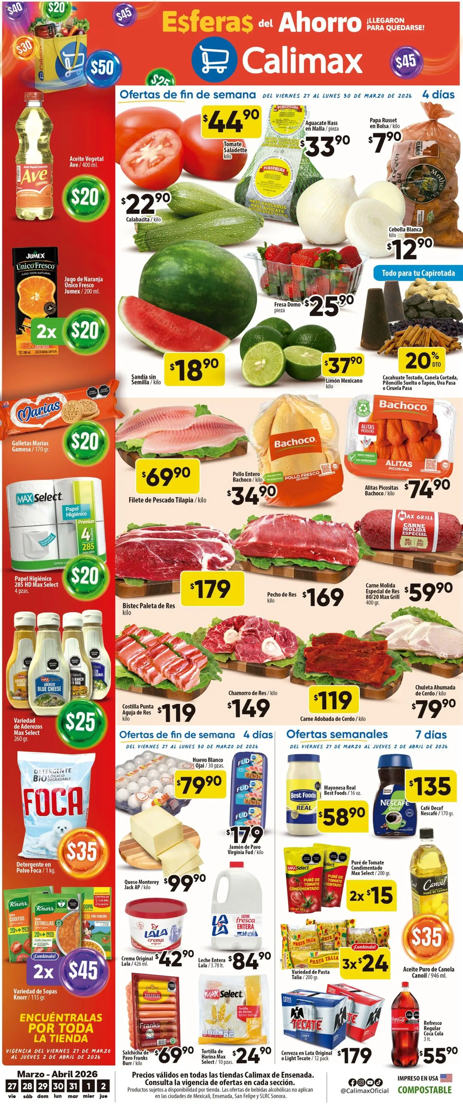 Nuevas ofertas de Calimax válidas en toda la República Mexicana desde el 27.03.2026. ¡Encuentra las mejores ofertas en Calimax folleto Ensenada! | Página: 1 | Productos: Aderezo, Bolsa, Limón, Malla