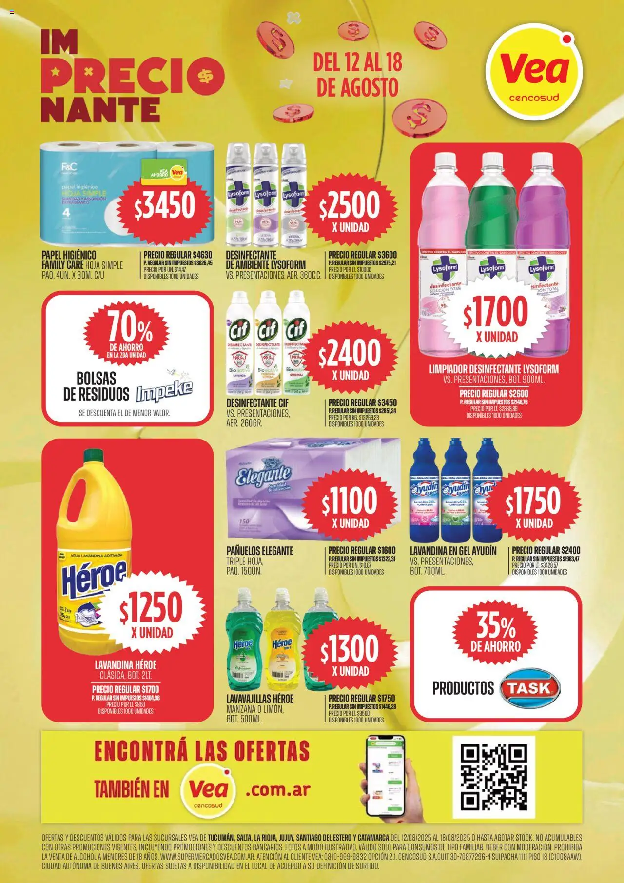 Vea - Oferta imPRECIOnante │ válido desde el 12.08.2025 | Página: 7 | Productos: Desinfectante, Papel higiénico, Lavandina, Lavavajillas