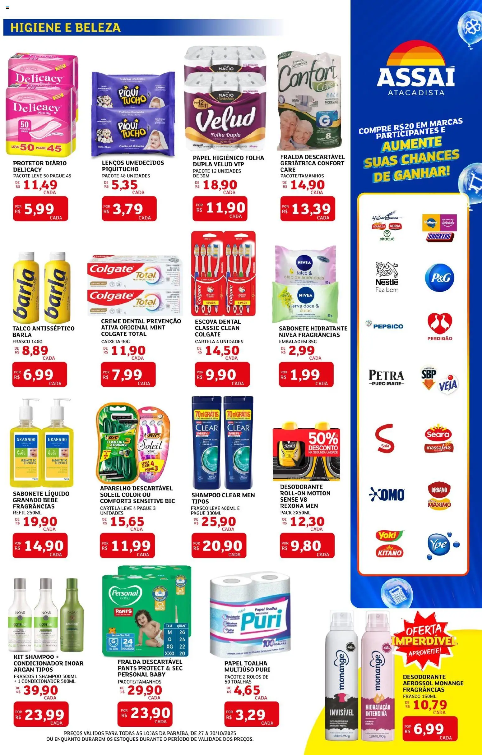 Assaí Atacadista Folheto - válido de 27.10.2025 | Página: 7 | Produtos: Shampoo, Talco, Creme dental, Sabonete líquido