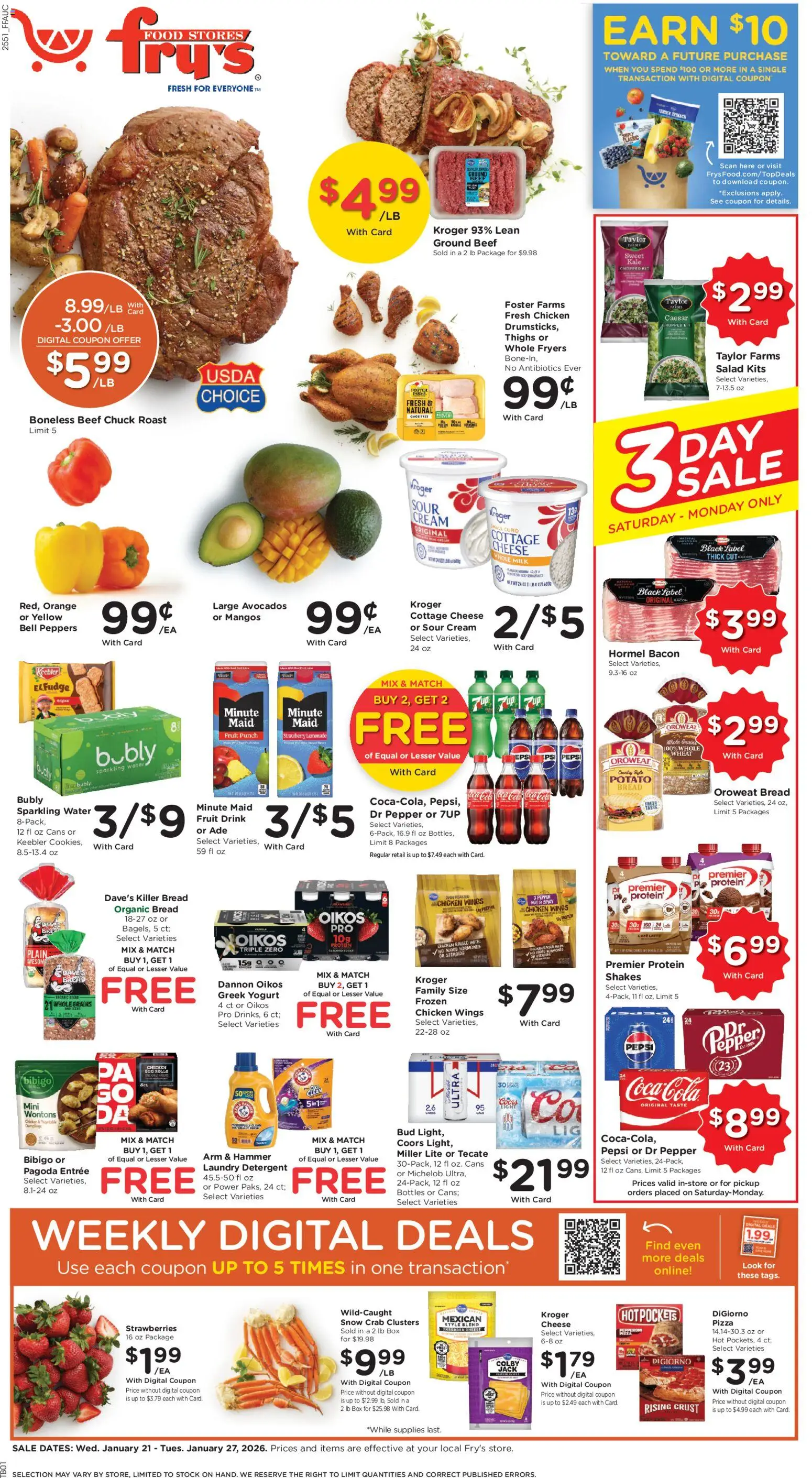 Fry's Food Weekly Ad - valid from 21.01.2026 | Page: 1 | Products: Box, Yogurt, Beef, Strawberries