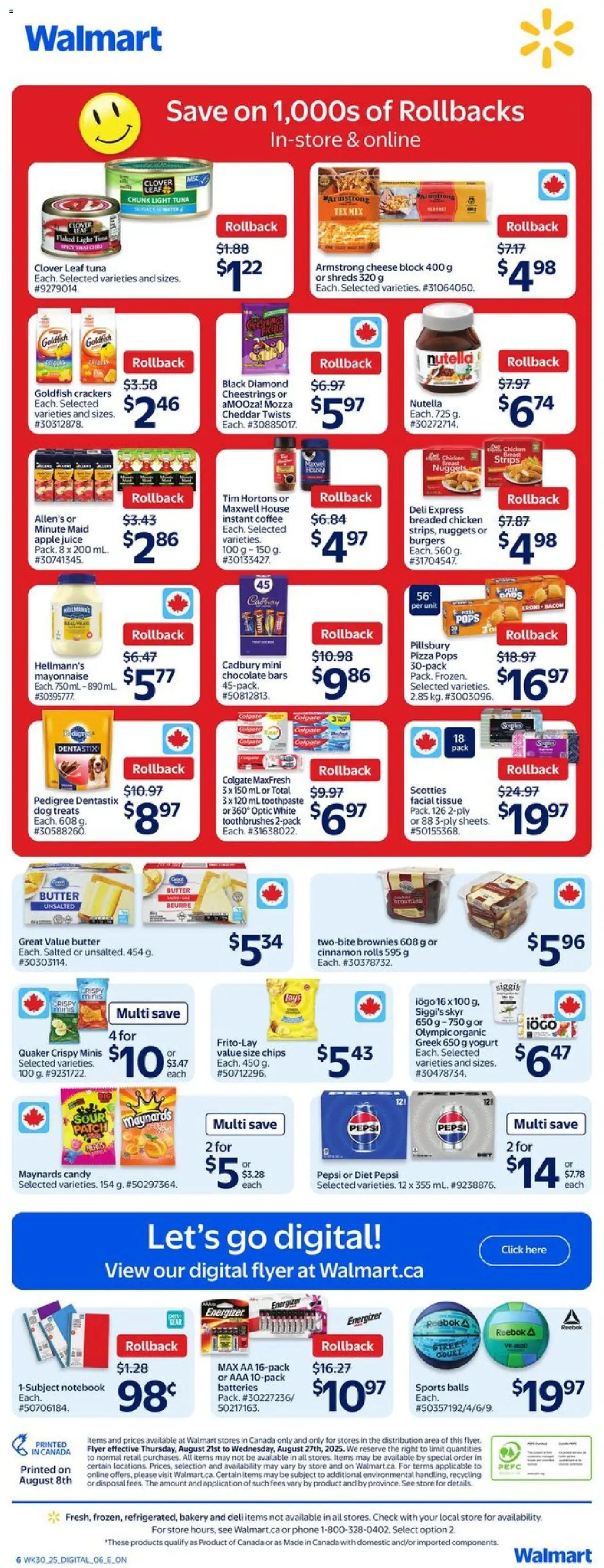 Walmart flyer valid from 21.08.2025 | Page: 2 | Products: Notebook, Butter, Cheese, Chocolate