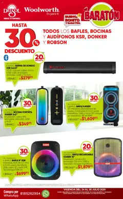 Nuevas ofertas de Del Sol y Woolworth válidas en toda la República Mexicana desde el 24.07.2025. ¡Encuentra las mejores ofertas en Del Sol y Woolworth - Catálogo Llegó el Baratón! | Página: 4 | Productos: Radio, Cable, Bocina, Barra