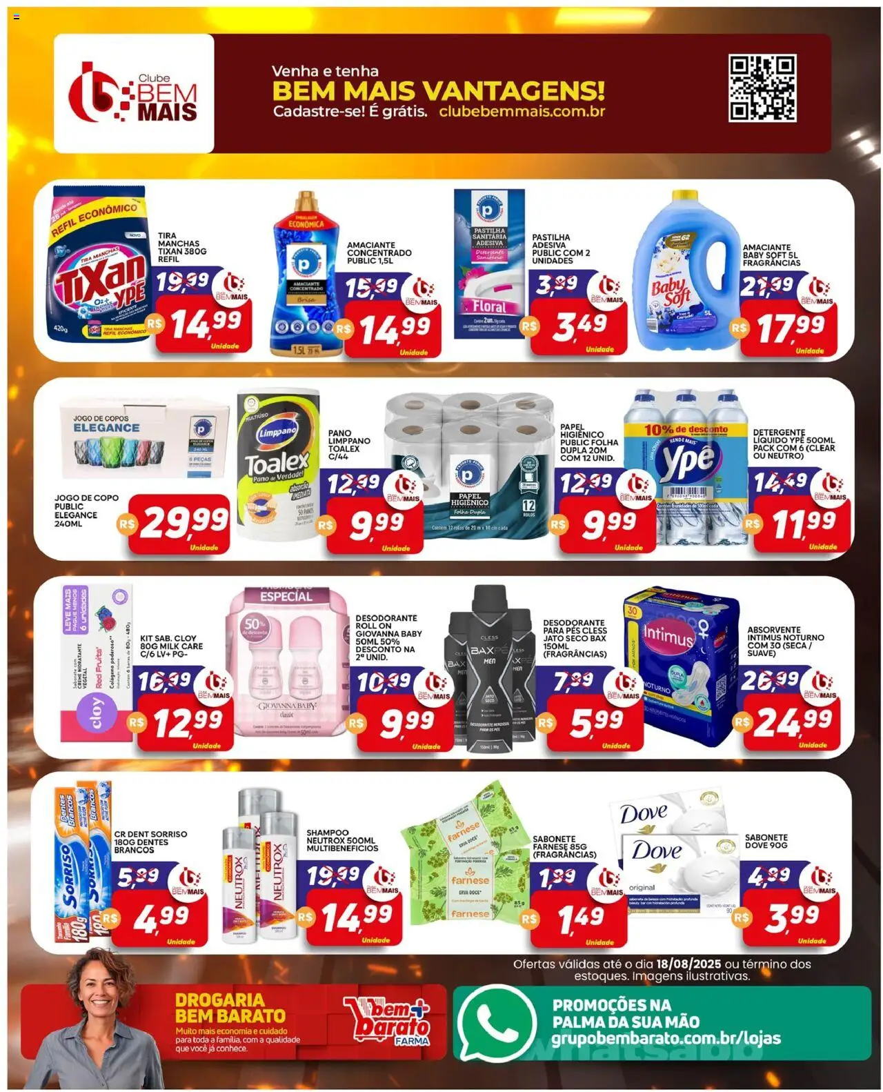 Supermercado Bem Barato Folheto - válido de 12.08.2025 | Página: 4 | Produtos: Shampoo, Tira manchas, Detergente, Absorvente