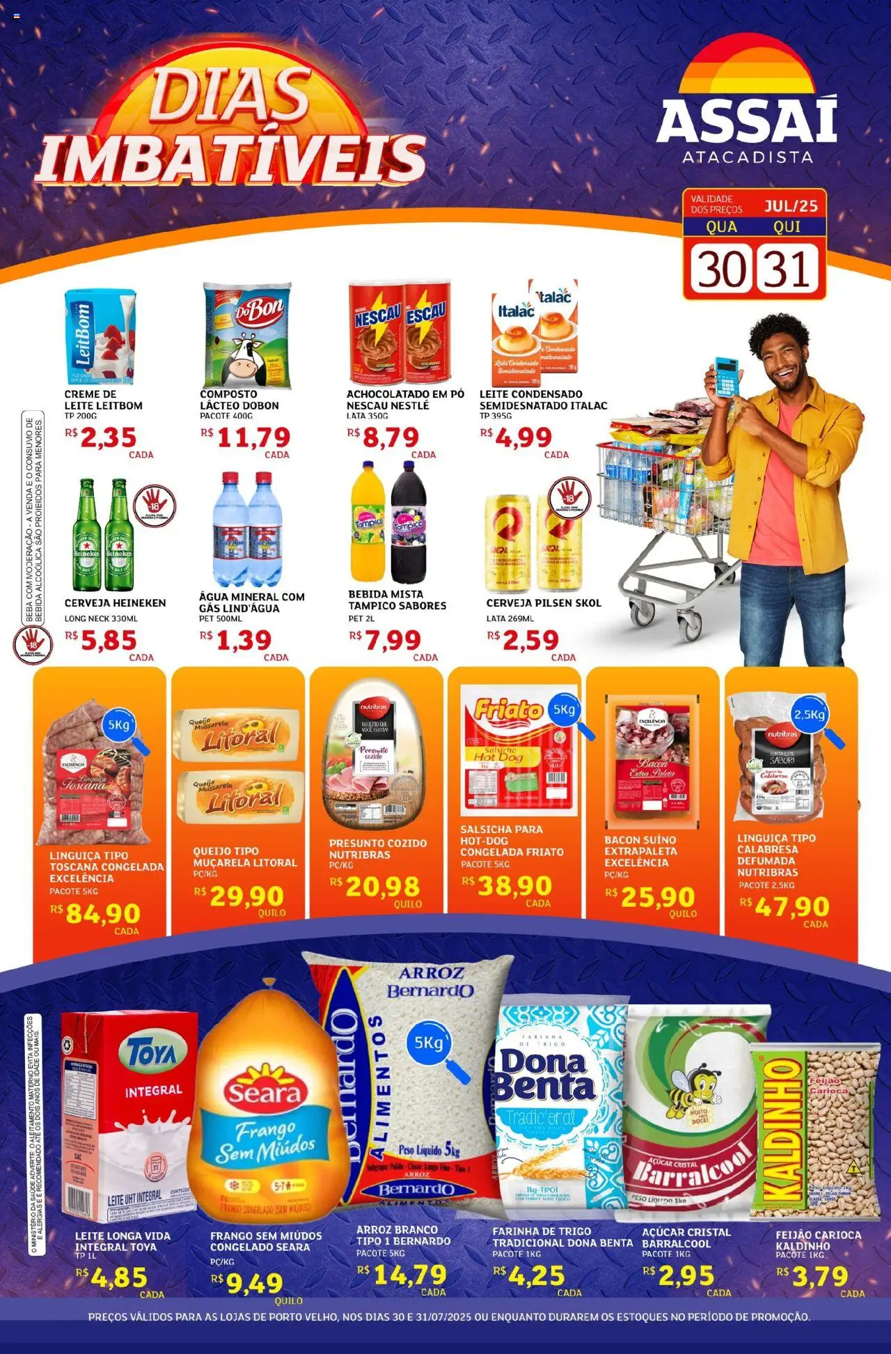 Assaí Atacadista Folheto - válido de 30.07.2025 | Página: 1 | Produtos: Achocolatado, Farinha de trigo, Açúcar, Mussarela