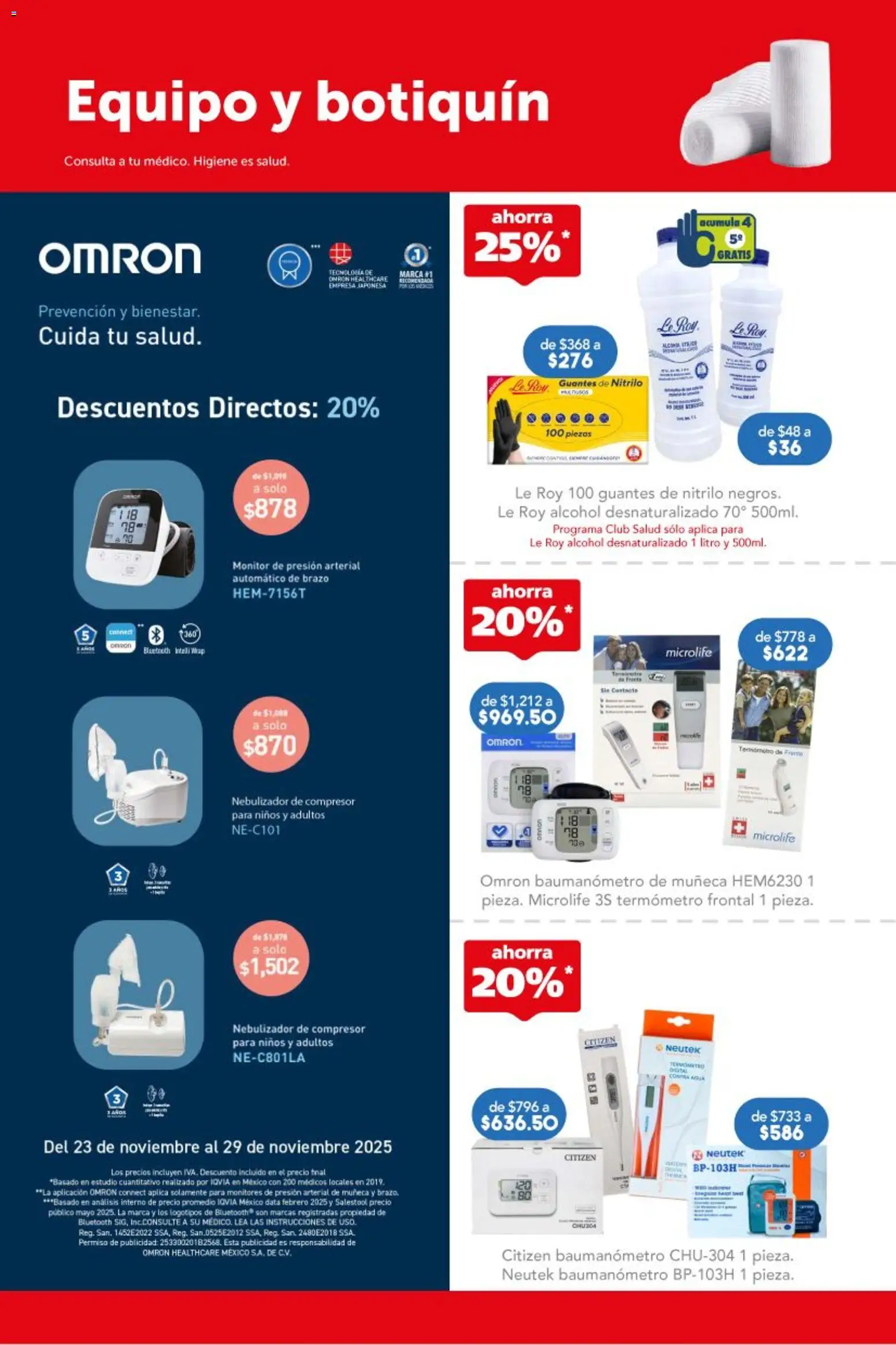 Nuevas ofertas de Farmacia San Pablo válidas en toda la República Mexicana desde el 23.11.2025. ¡Encuentra las mejores ofertas en Farmacia San Pablo catálogo! | Página: 5 | Productos: Termómetro, Guantes, Monitor, Nebulizador