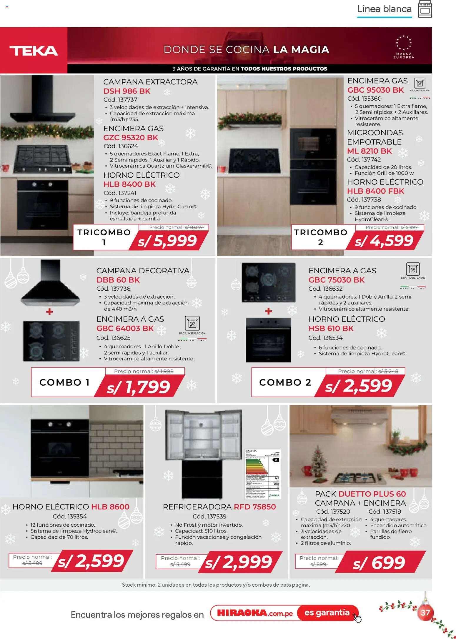 Catálogo Hiraoka válido desde 06.12.2025 | Página: 37 | Productos: Horno, Cocina, Campana extractora