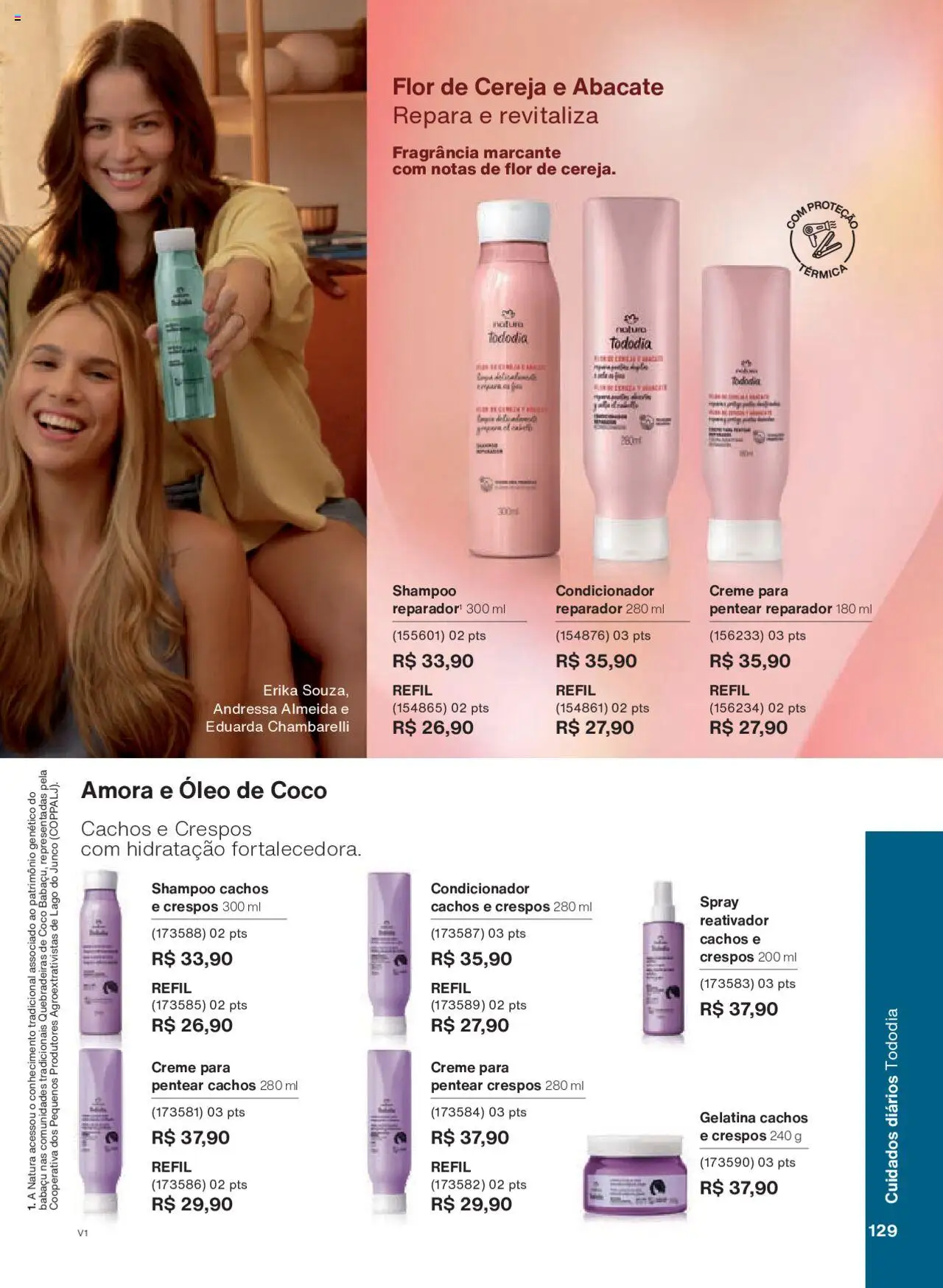 Natura Folheto - válido de 18.08.2025 | Página: 129 | Produtos: Coco, Shampoo, Fragrância, Creme para pentear