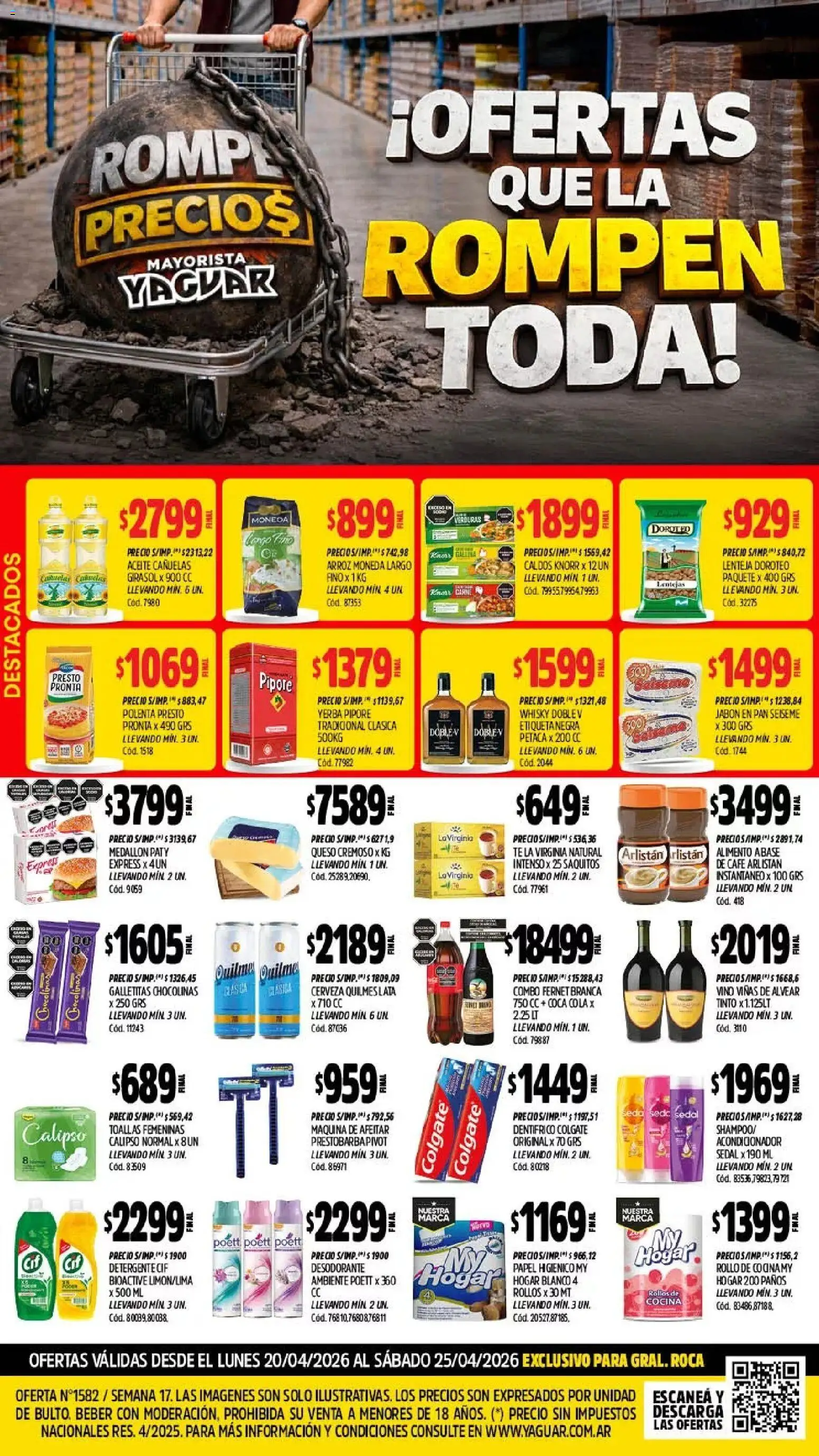 Yaguar - Oferta Semanal General Roca │ válido desde el 20.04.2026 | Página: 1 | Productos: Galletitas, Yerba, Queso, Arroz