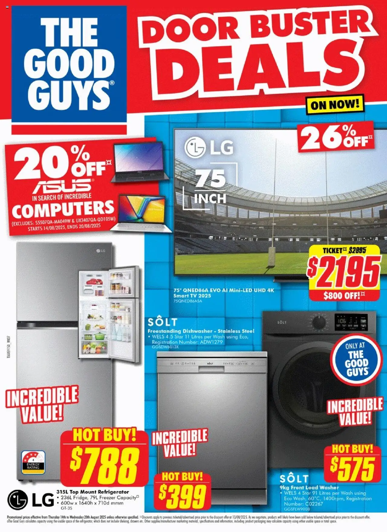 The Good Guys catalogue - valid from 13.08.2025 | Page: 1 | Products: Door, Tv, Freezer, Dishwasher