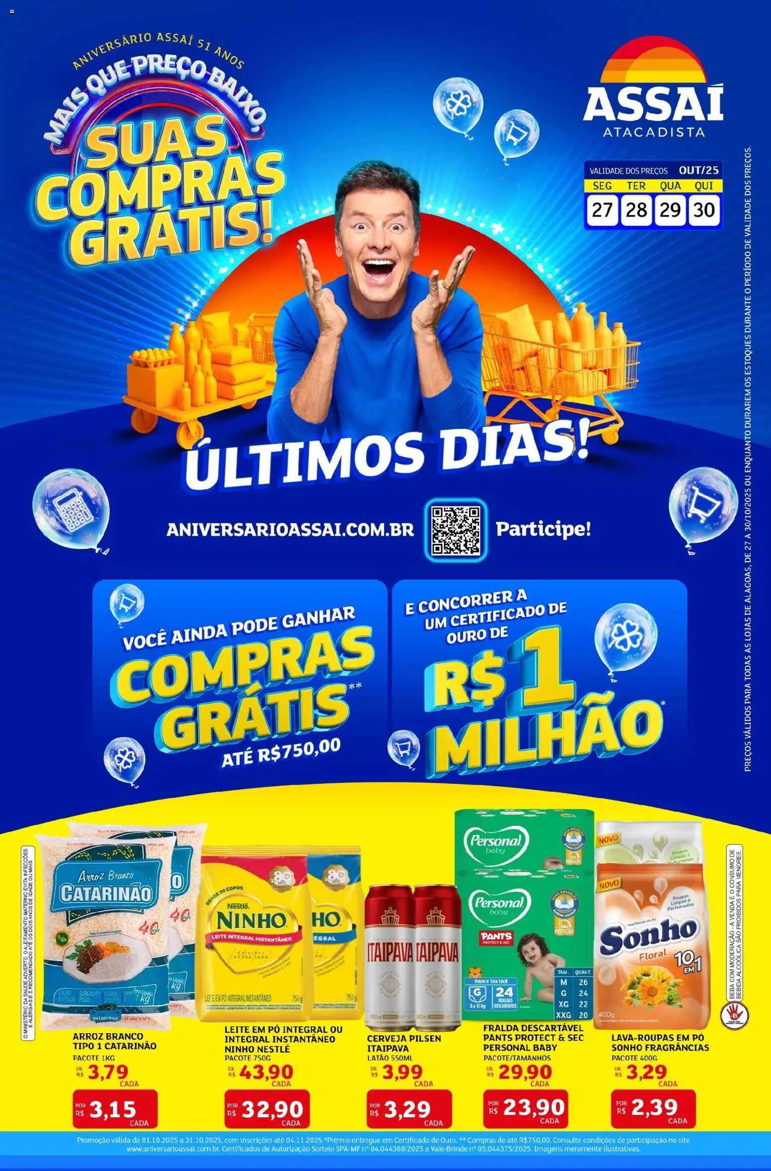 Assaí Atacadista Folheto - válido de 27.10.2025 | Página: 1 | Produtos: Pó, Leite integral, Fraldas, Copos