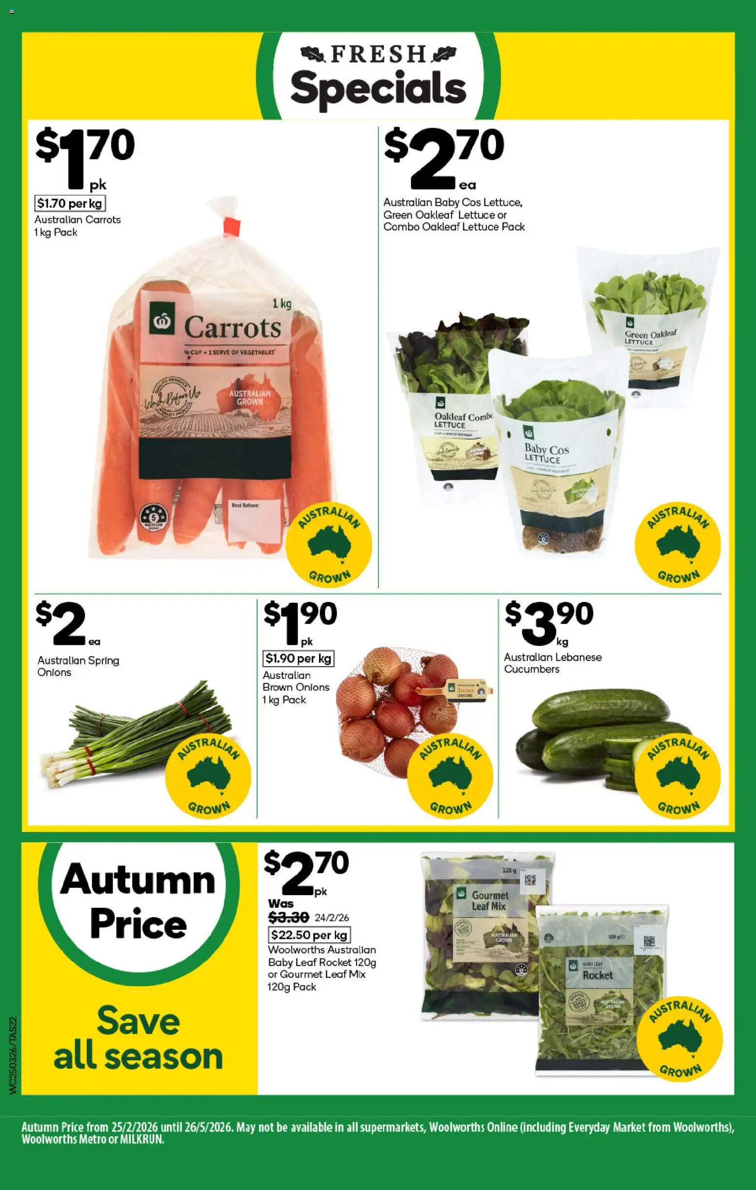 Woolworths catalogue - valid from 25.03.2026 | Page: 22 | Products: Lettuce, Cucumbers, Onions, Vegetables