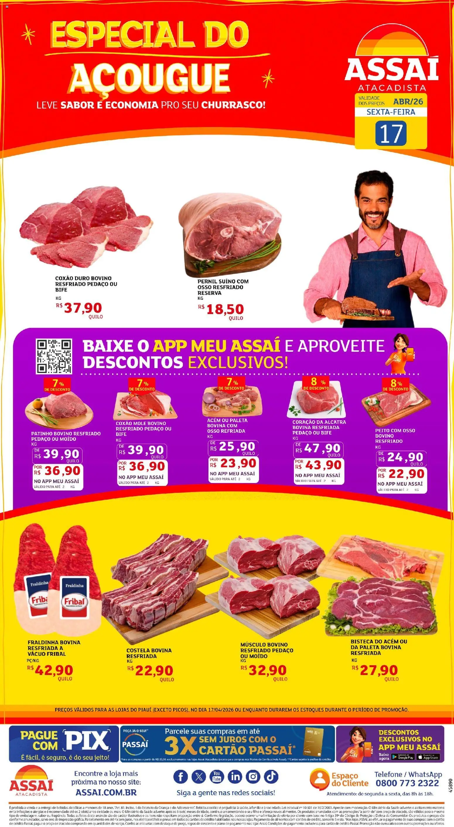 Assaí Atacadista Folheto - válido de 17.04.2026 | Página: 1 | Produtos: Fraldinha, Pernil, Pneus, Base