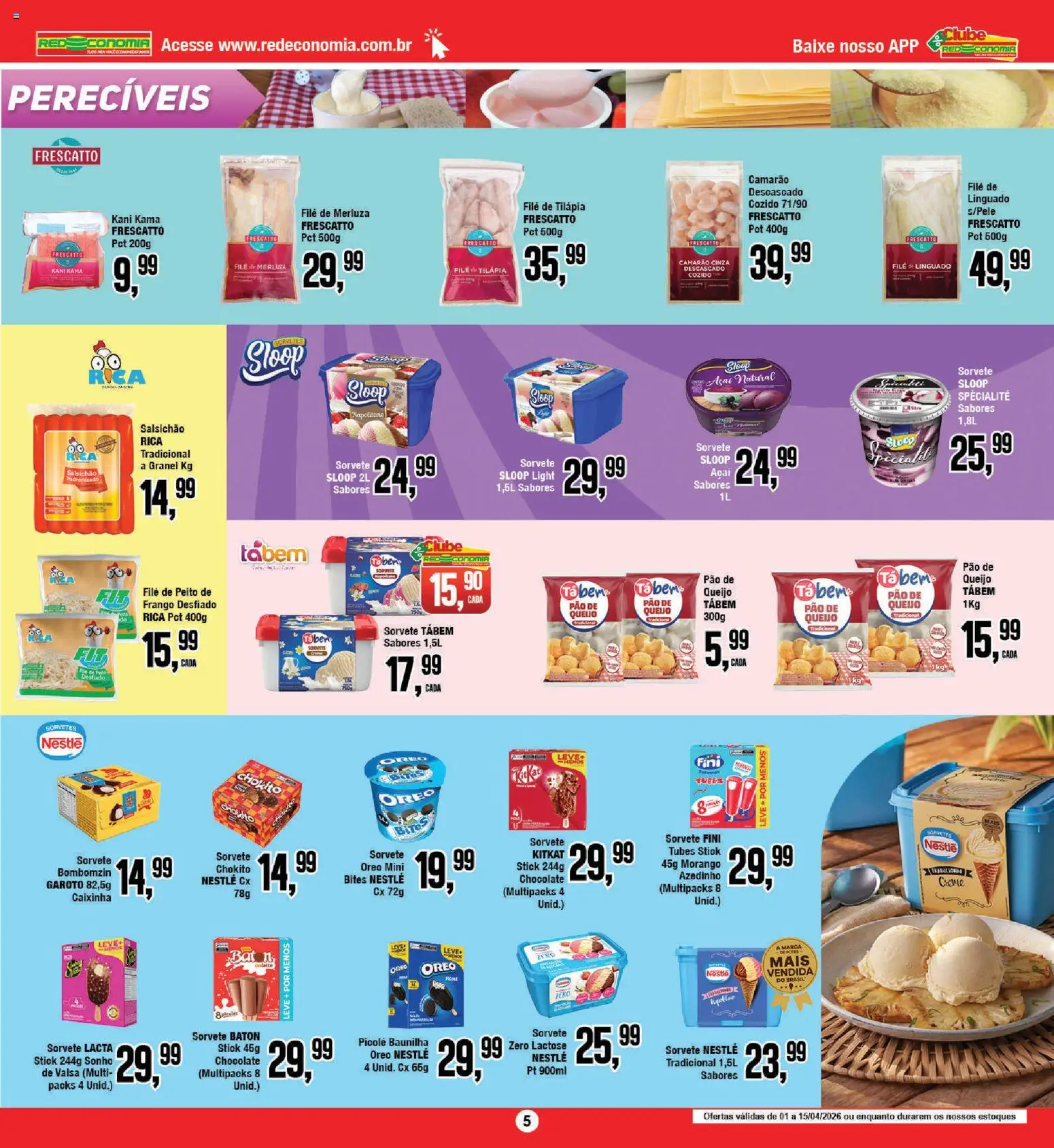 RedEconomia Folheto - válido de 01.04.2026 | Página: 5 | Produtos: Camarão, Tilápia, Creme, Filé de tilápia