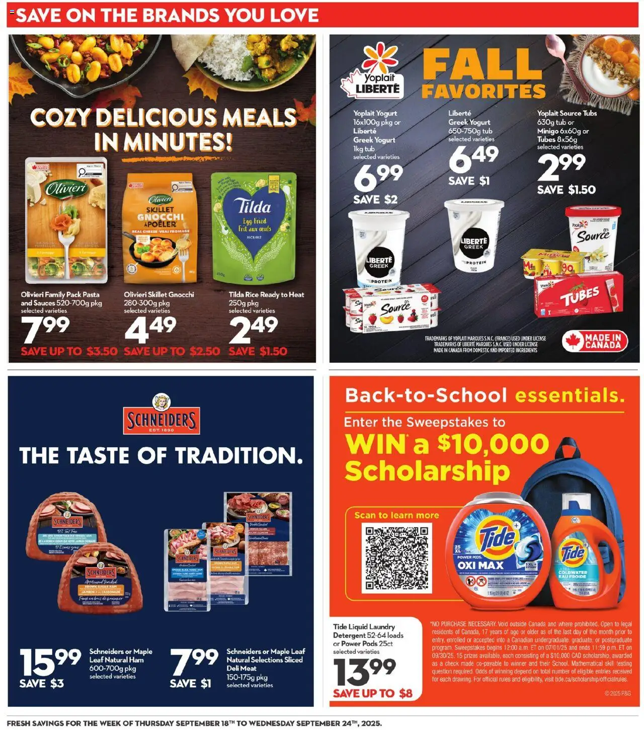 Longo's flyer valid from 18.09.2025 | Page: 16 | Products: Pasta, Cheese, Yogurt, Ham