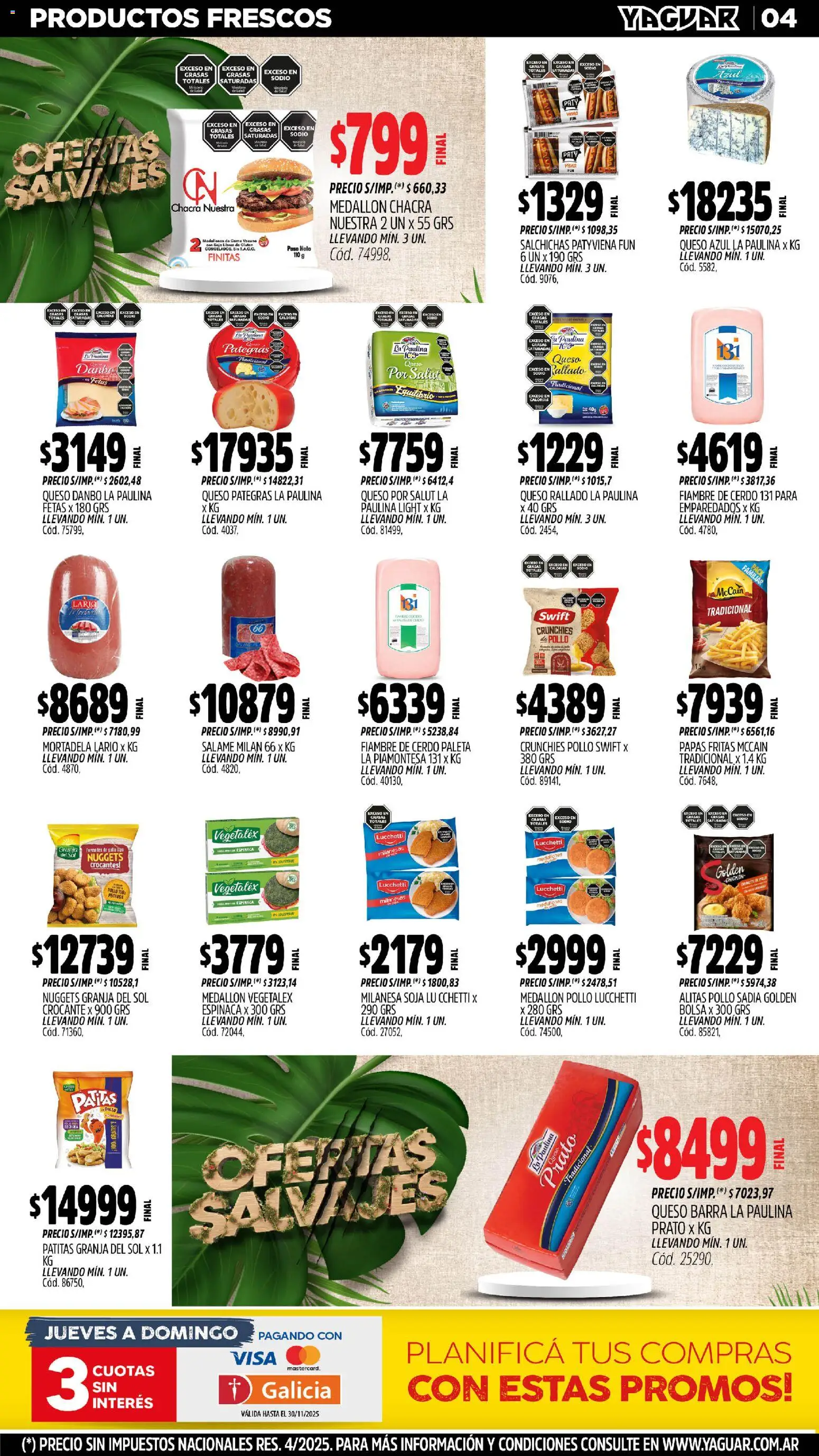 Yaguar - San Juan │ válido desde el 10.11.2025 | Página: 4 | Productos: Bolsa, Paleta, Salame, Espinaca