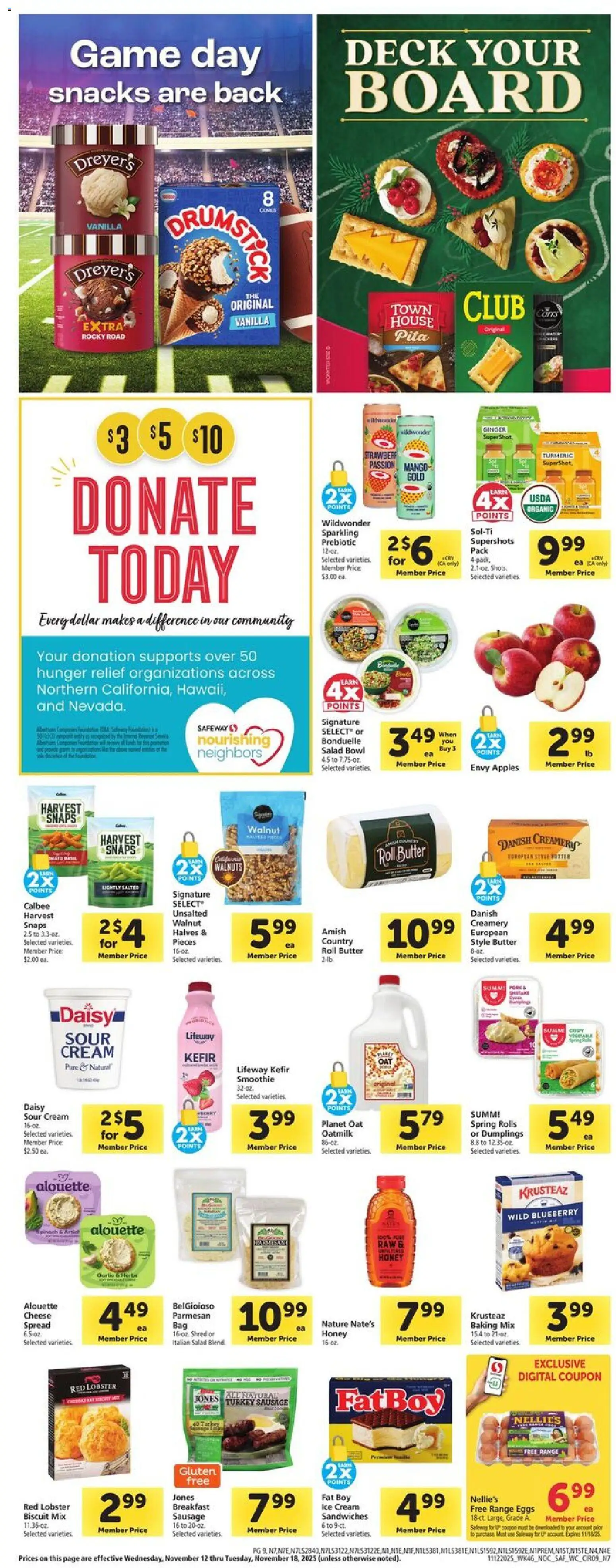 Safeway Weekly Ad - valid from 12.11.2025 | Page: 9 | Products: Spinach, Eggs, Ice cream, Salad