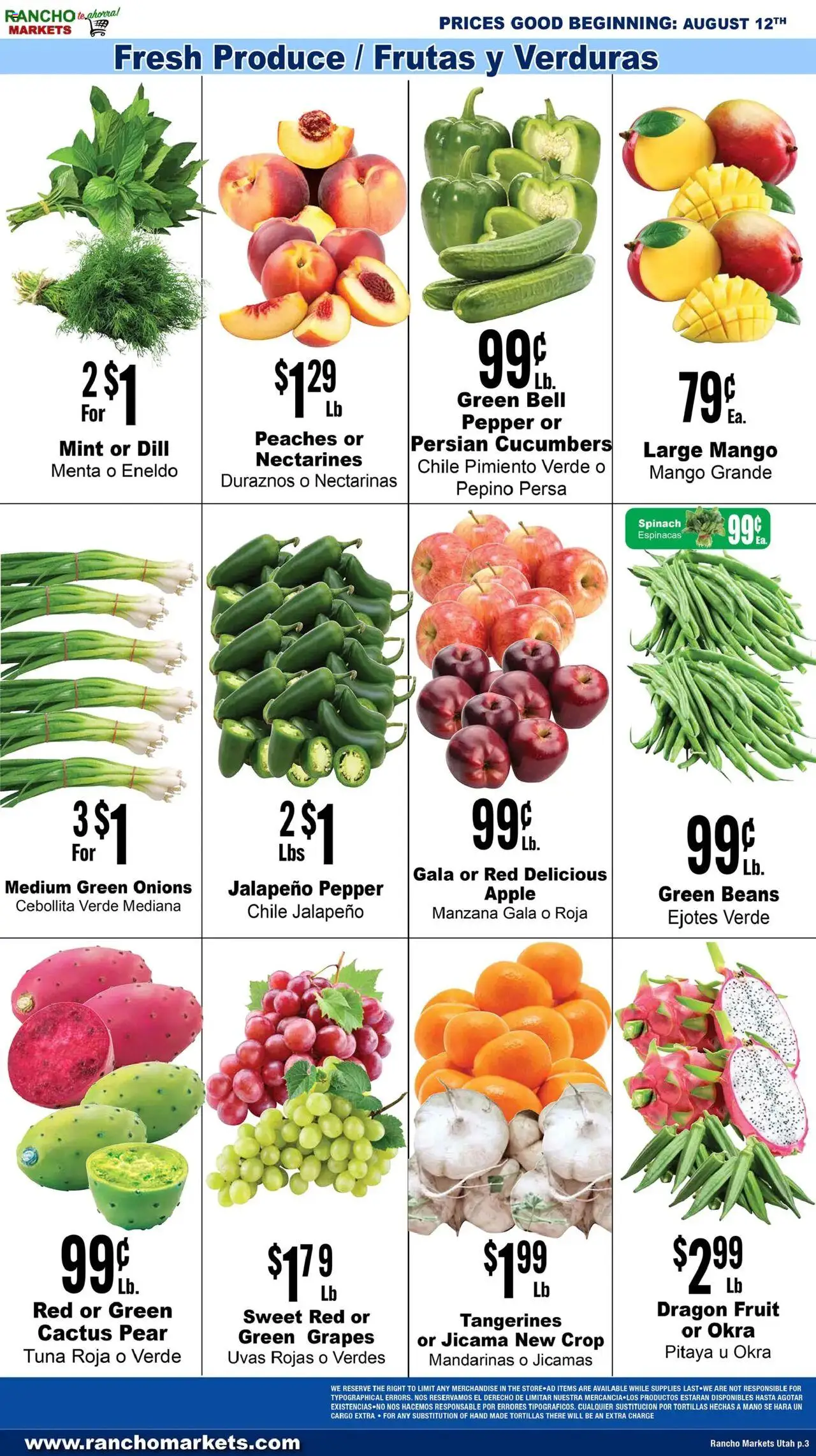 Rancho Markets Weekly Ad - valid from 12.08.2025 | Page: 3 | Products: Tangerines, Pepper, Mango, Pear