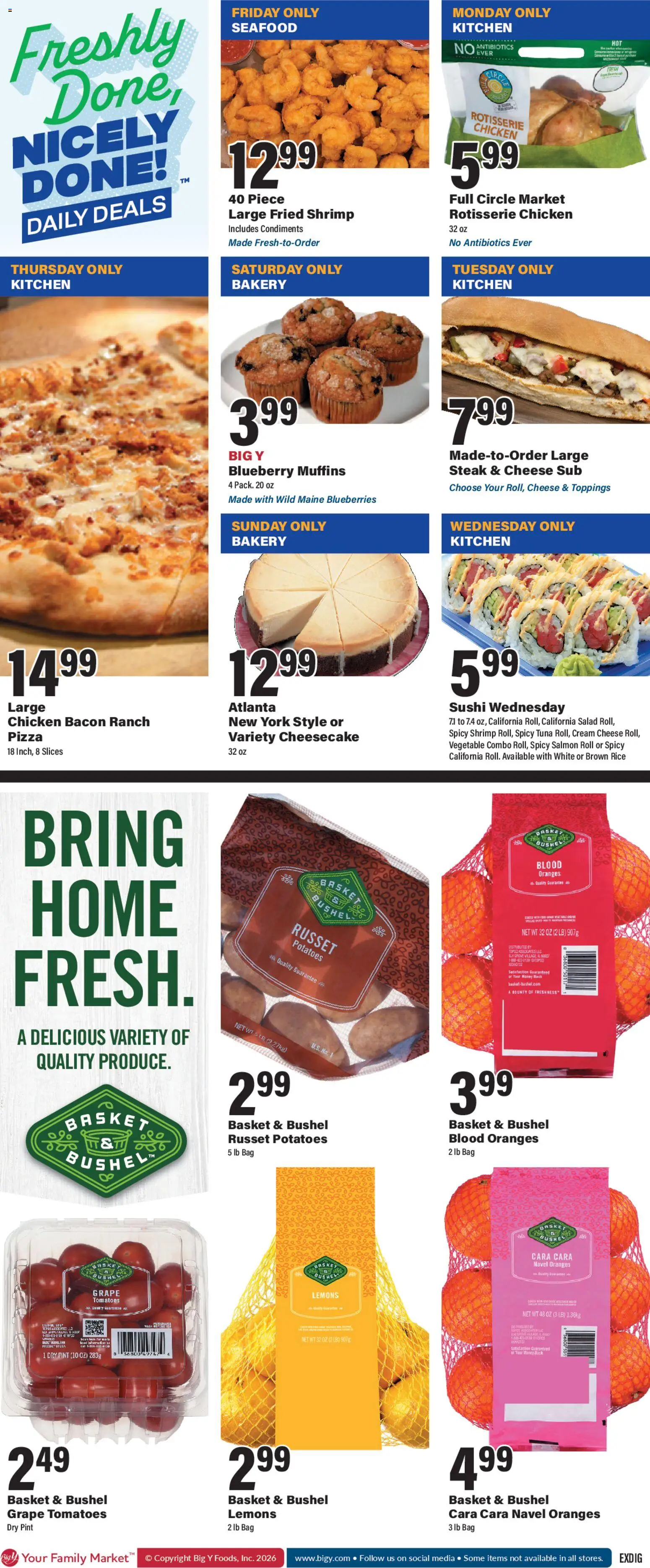 Big Y Weekly Ad - valid from 05.03.2026 | Page: 2 | Products: Bakery, Basket, Cheese, Bag