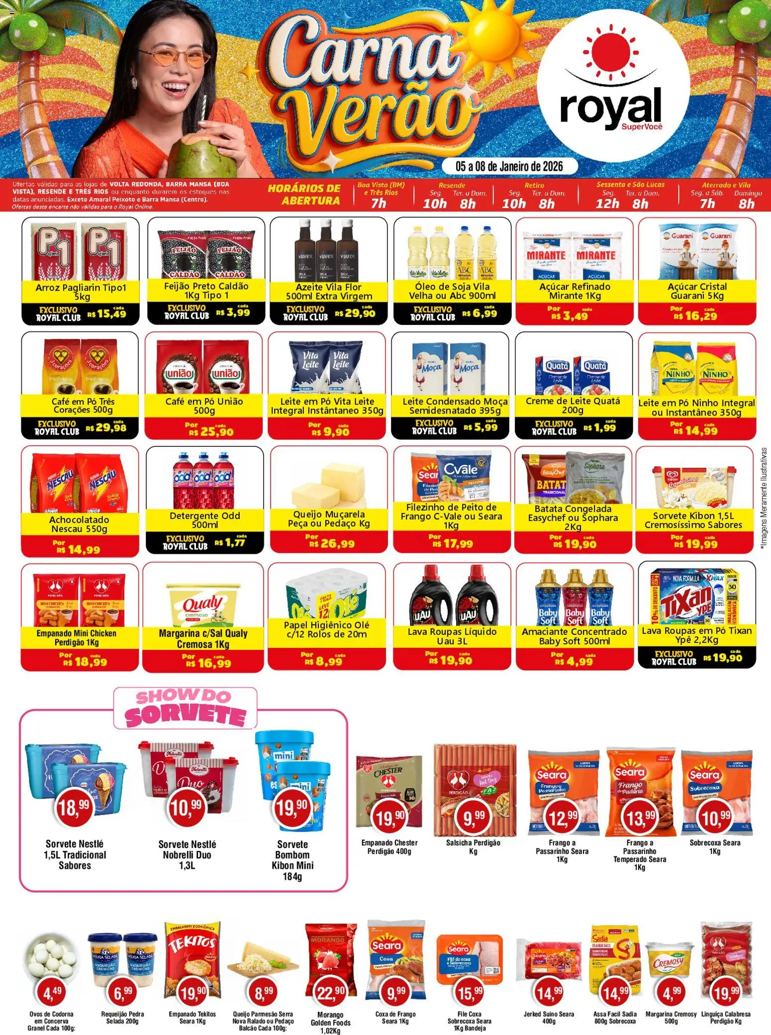 Royal Supermercados Folheto - válido de 05.01.2026 | Página: 1 | Produtos: Tres corações, Queijo, Arroz, Amaciante