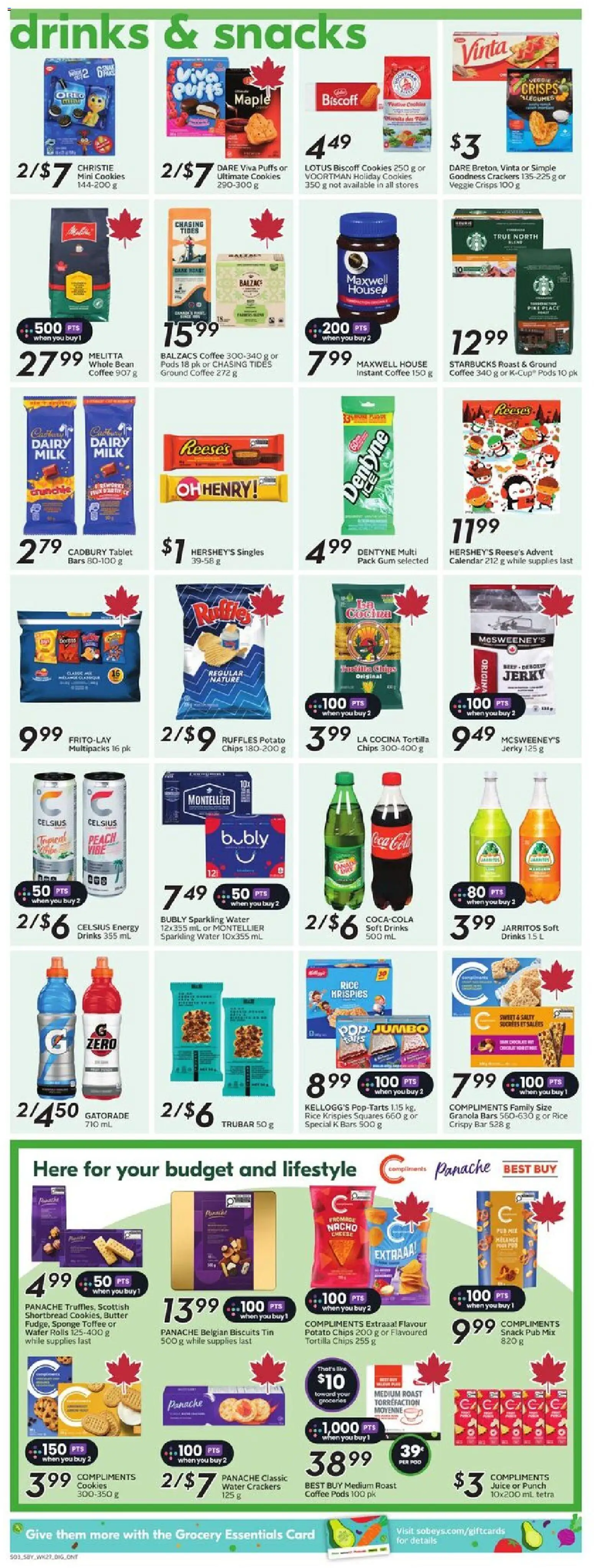 Sobeys flyer valid from 30.10.2025 | Page: 12 | Products: Rice, Chips, Sponge, Juice