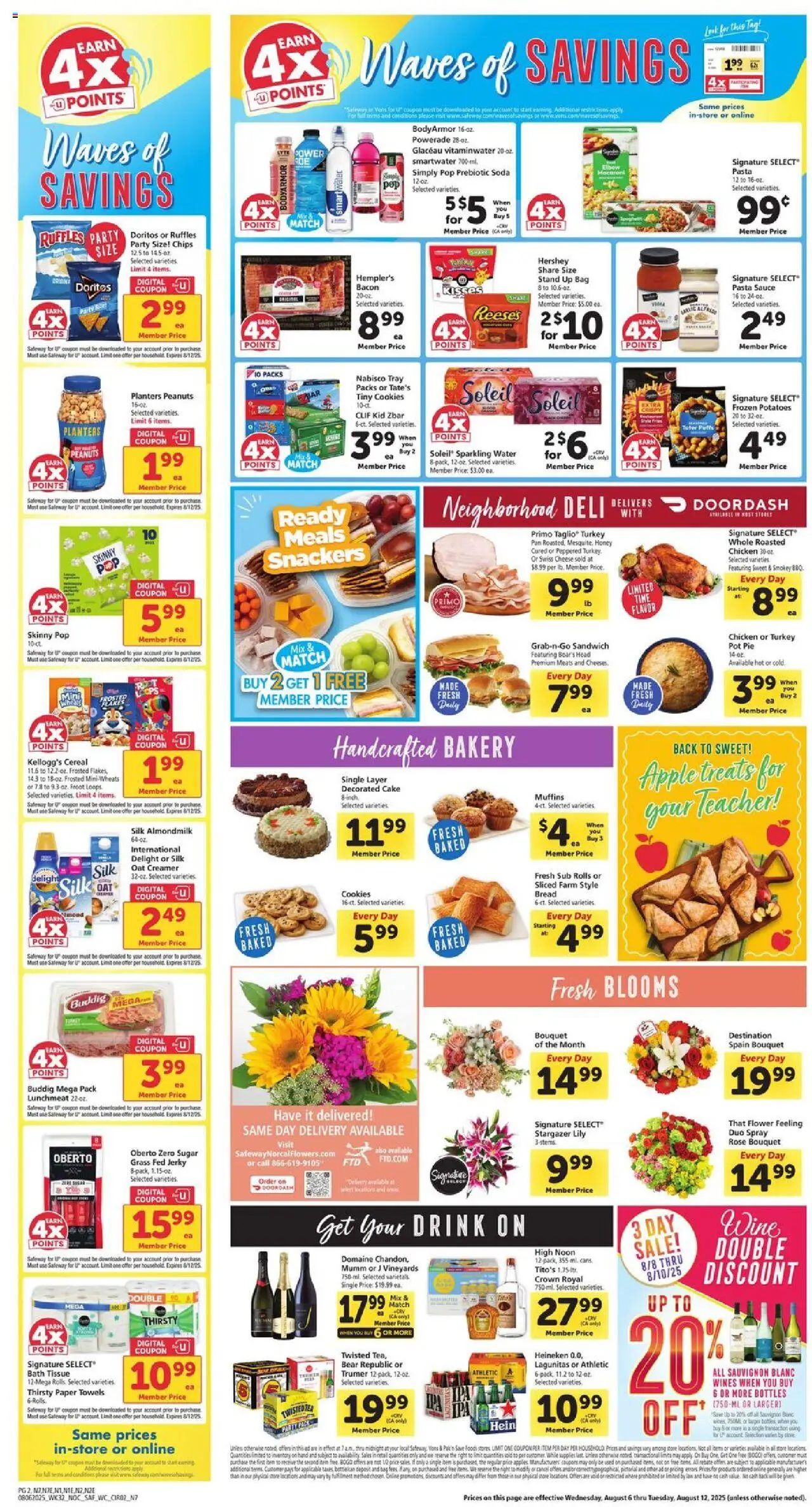 Safeway Weekly Ad - valid from 06.08.2025 | Page: 2 | Products: Bakery, Wine, Pasta, Chips
