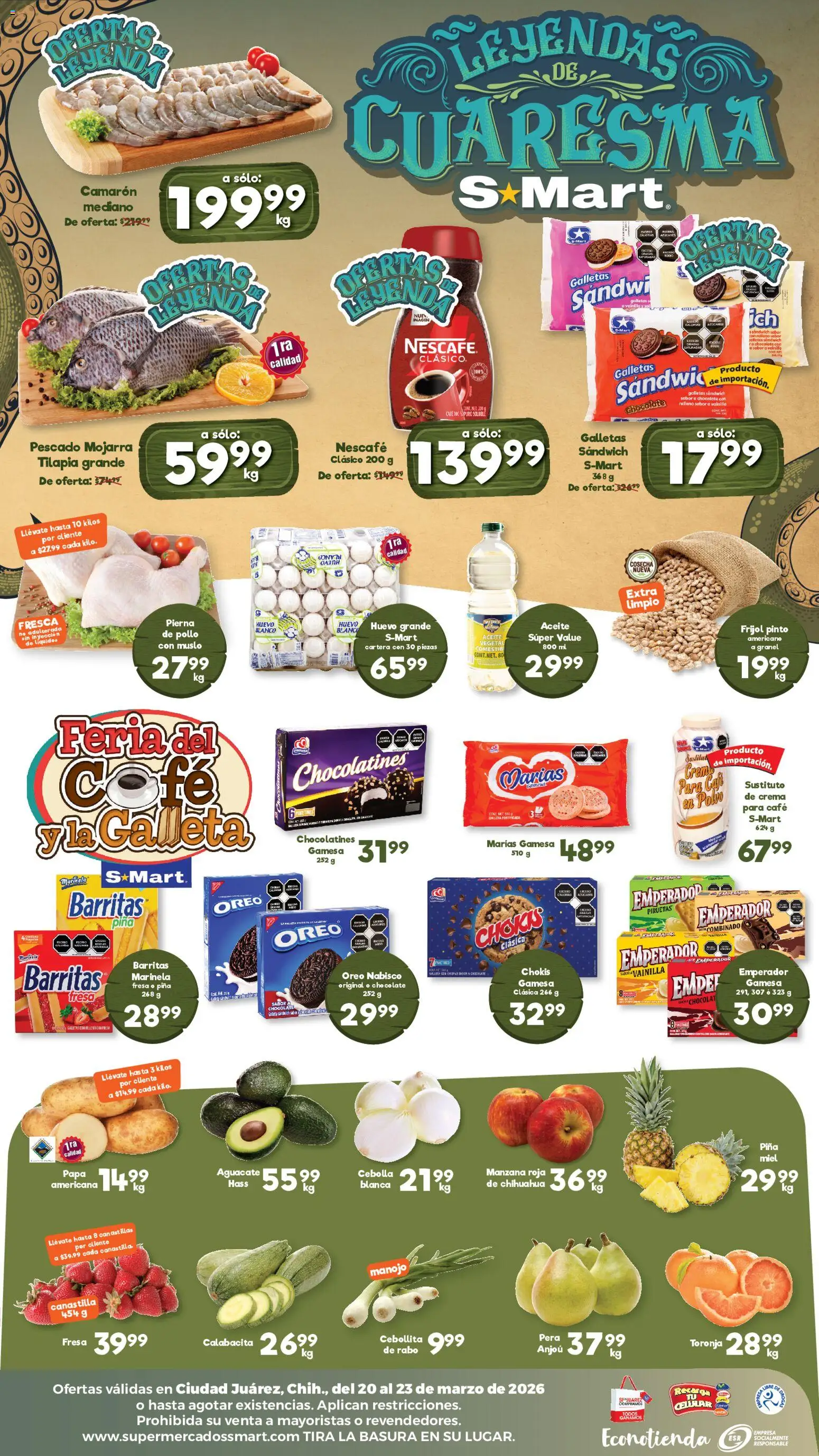 Nuevas ofertas de S-Mart válidas en toda la República Mexicana desde el 20.03.2026. ¡Encuentra las mejores ofertas en S-Mart folleto Juárez! | Página: 2 | Productos: Fresa, Aguacate, Café, Piña